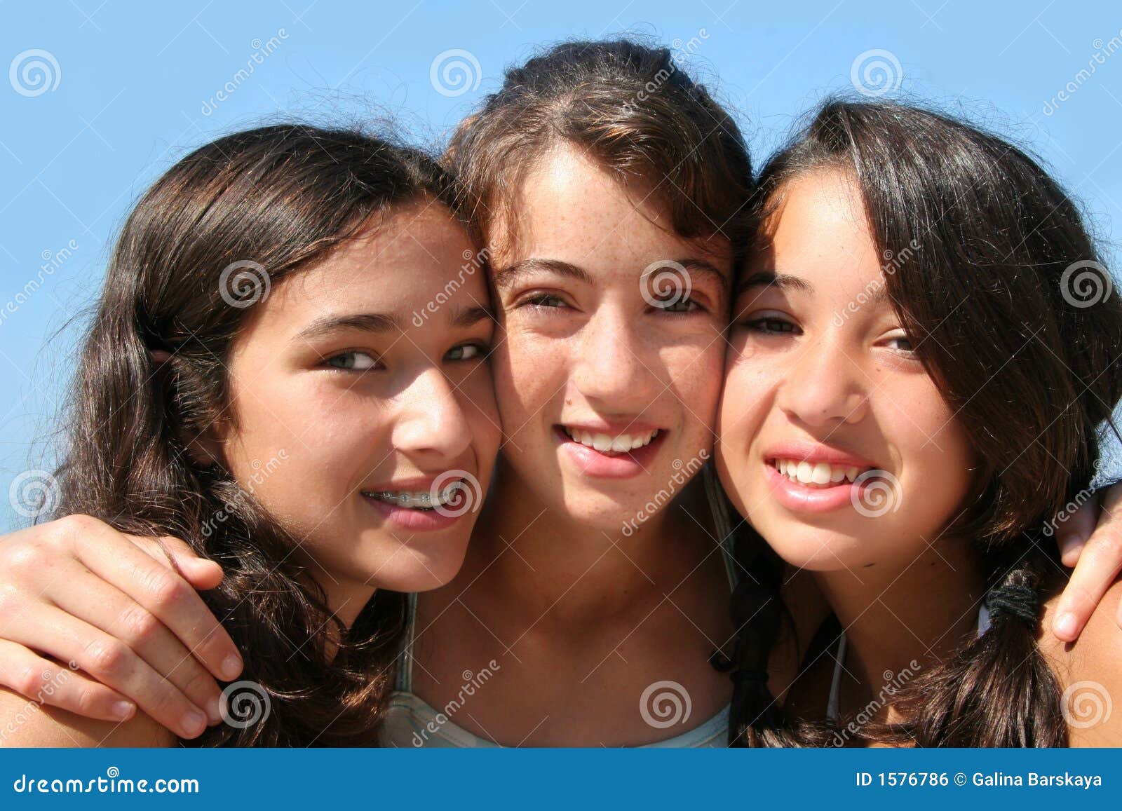 Three happy girls stock photo. Image of people, cute, kids - 1576786