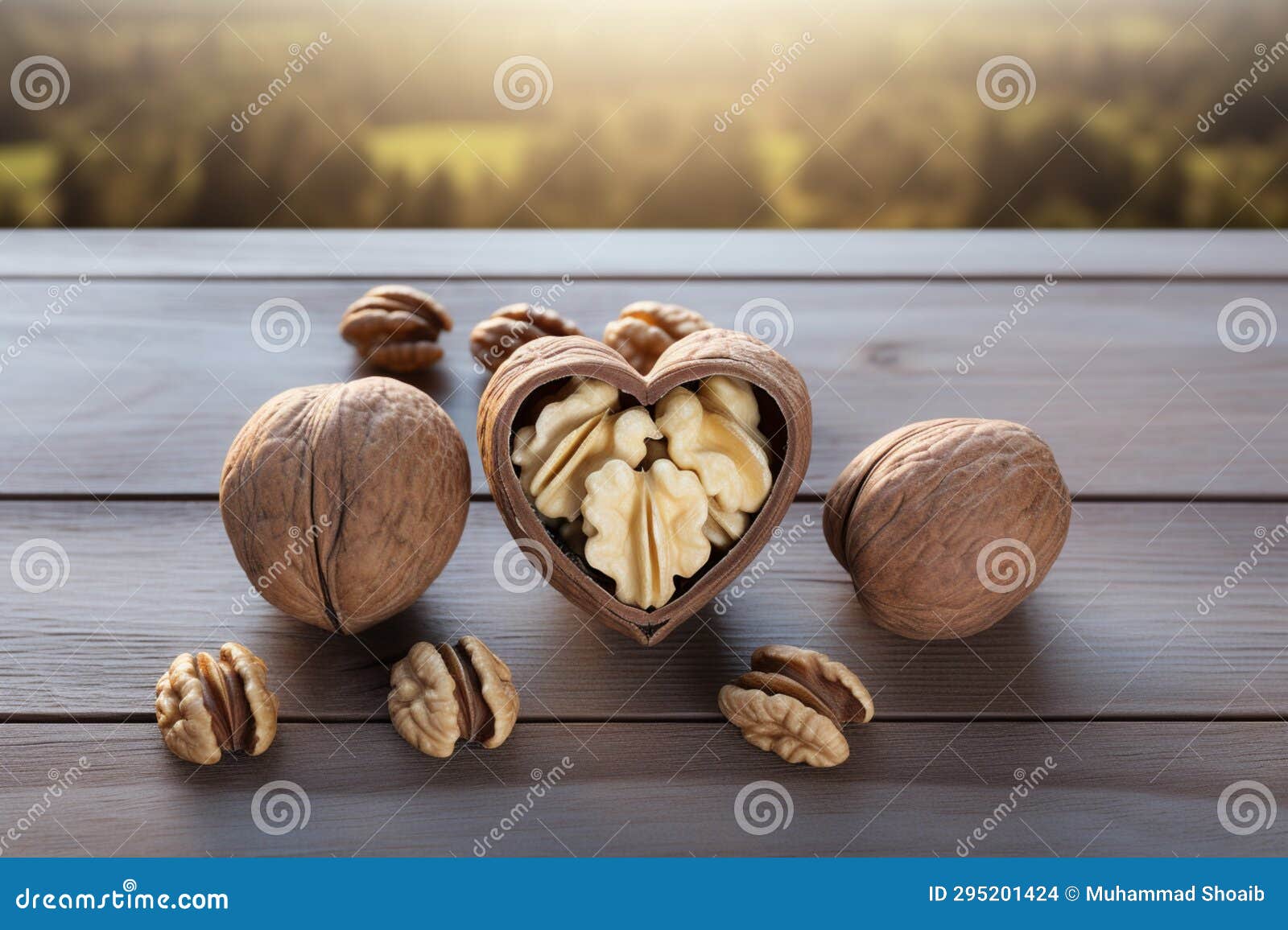 Three Heart Shaped Walnuts Aligned in a Charming Row Stock Illustration