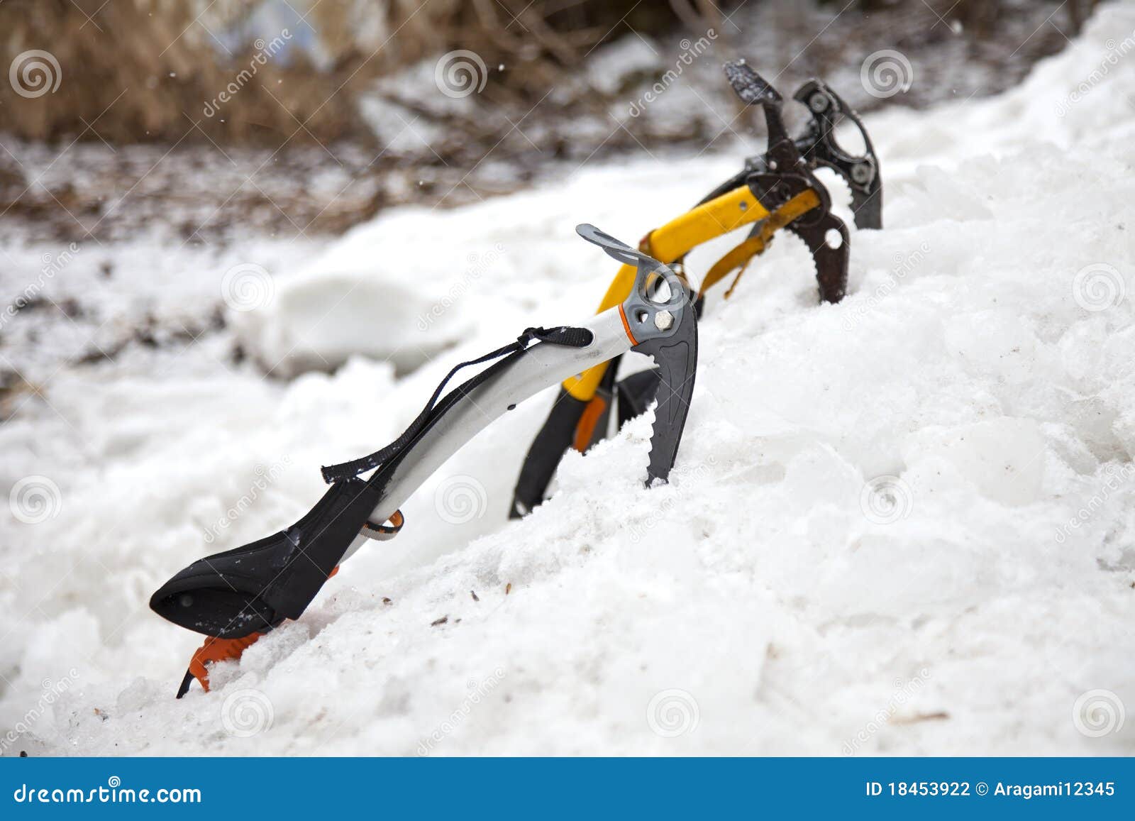 Three ice axes in the snow stock photo. Image of dangerous 18453922