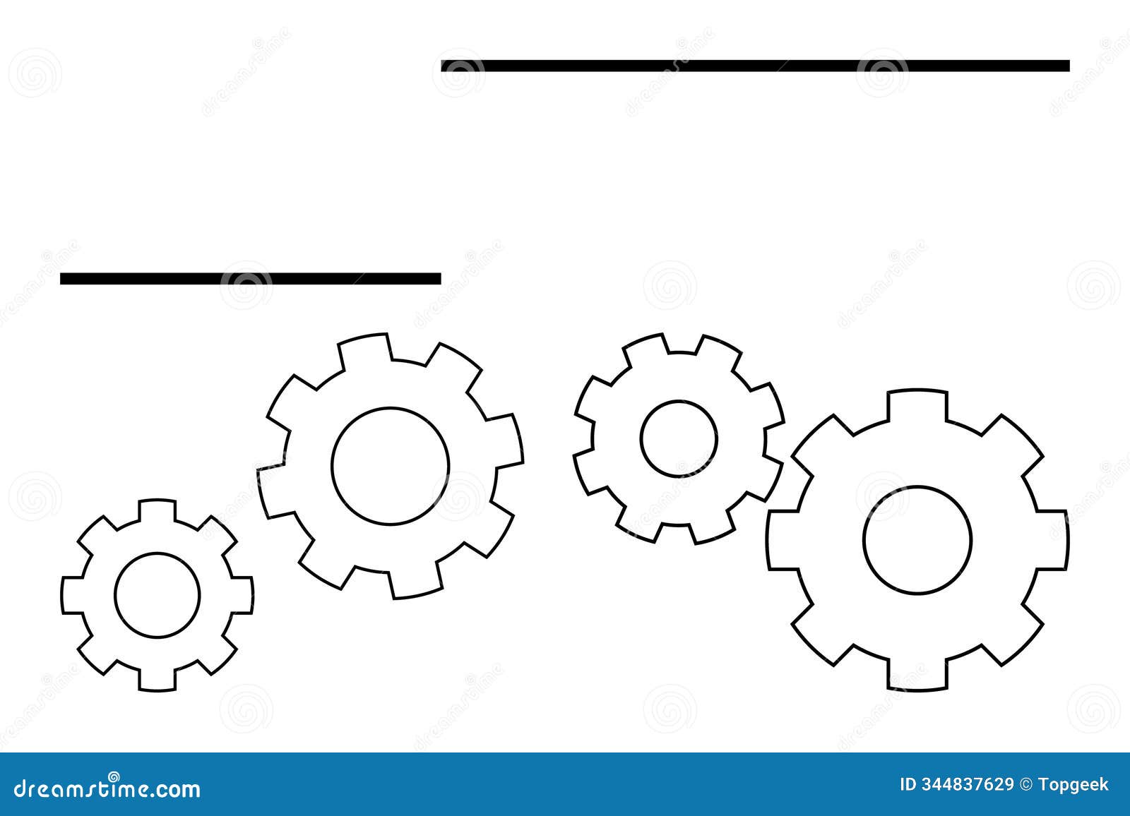 Three interlocking gears of varying sizes underneath two horizontal
