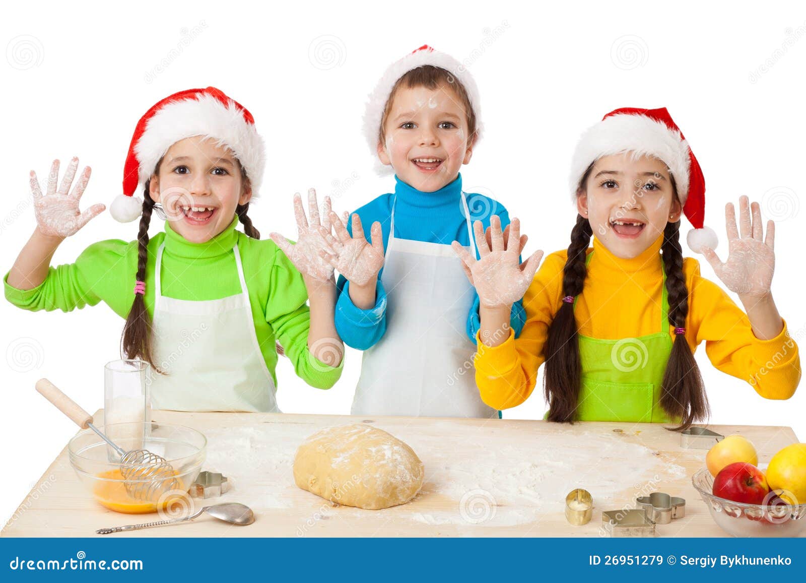 Three Kids with Christmas Cooking Stock Image - Image of hand, holiday