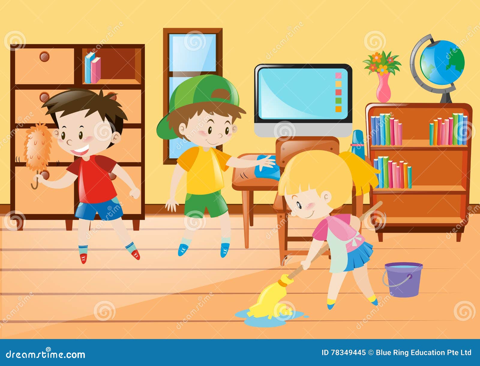 Kids Cleaning Classroom. Vector Illustration | CartoonDealer.com #66139247