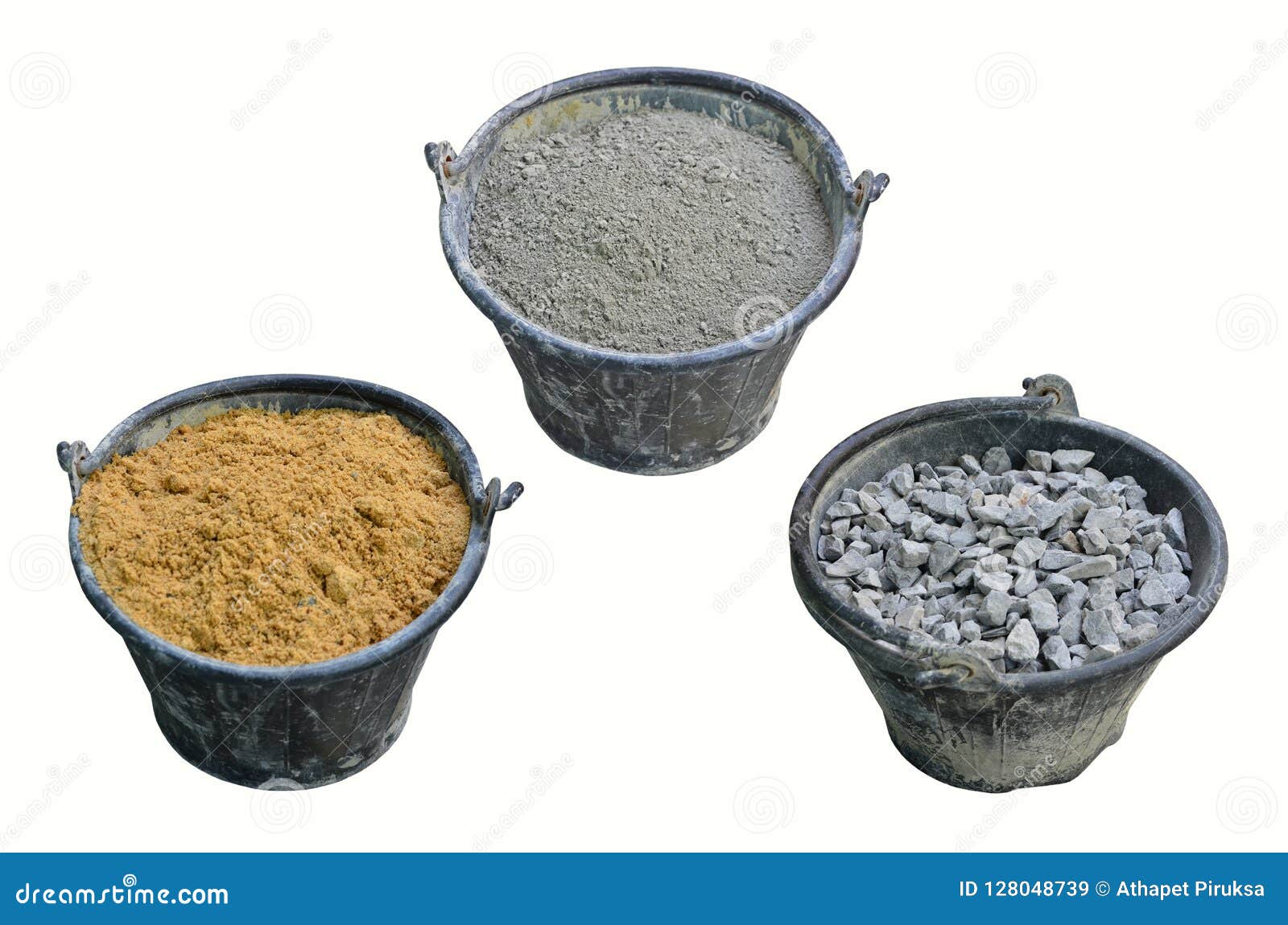 Three Kind of Material Buckets for Cement Mixing Stock Image - Image of