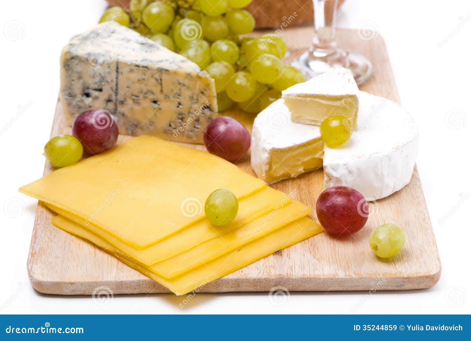 Three Kinds of Cheese and Grapes, Closeup Stock Image Image of blue