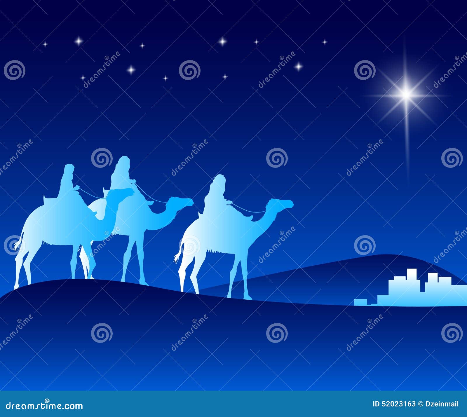 the three kings riding with camels in the desert