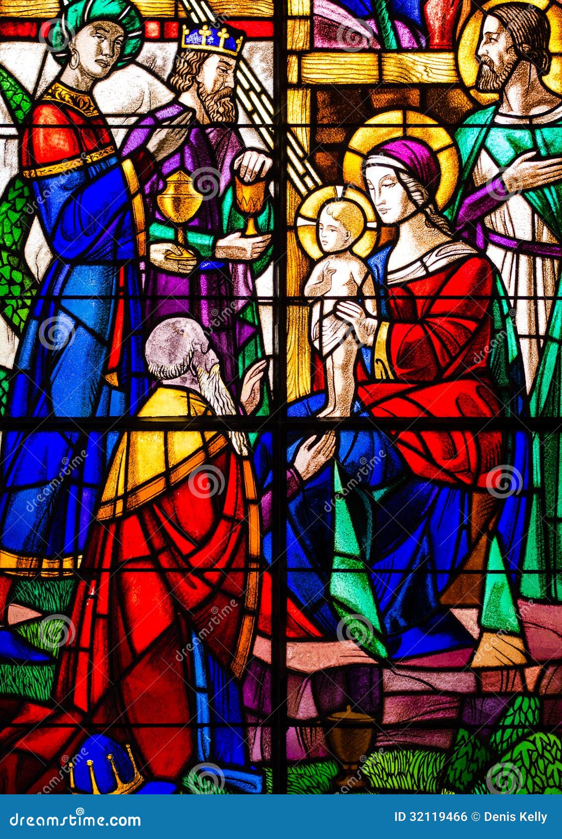 three kings visit jesus stained glass