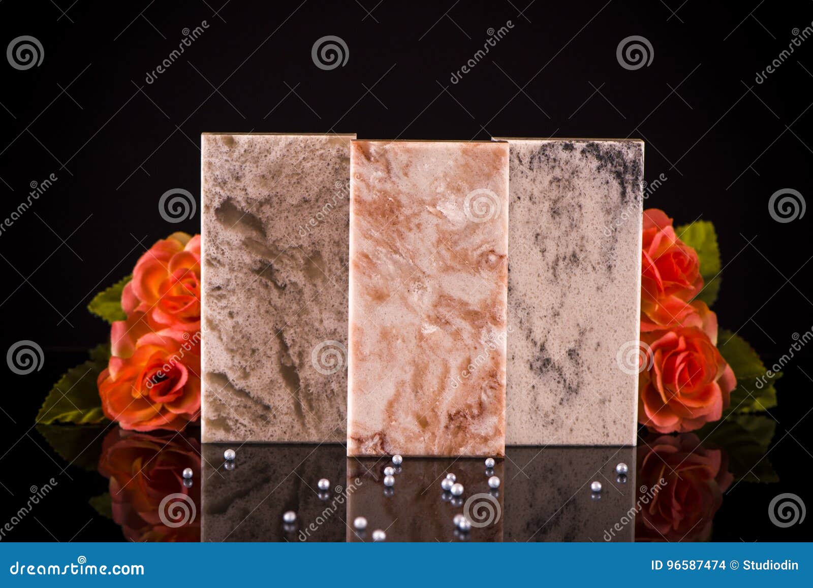 Three Kitchen Countertop Samples Made Of Granite Marble And