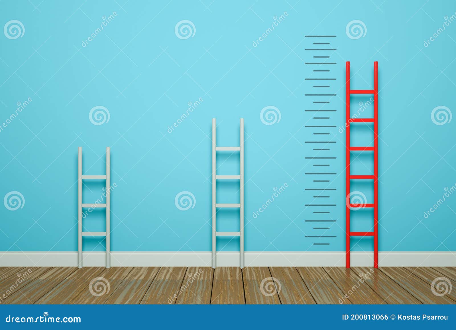 Three Ladders Are Measuring Among Red Ladder Stock Illustration Illustration Of Business Freedom
