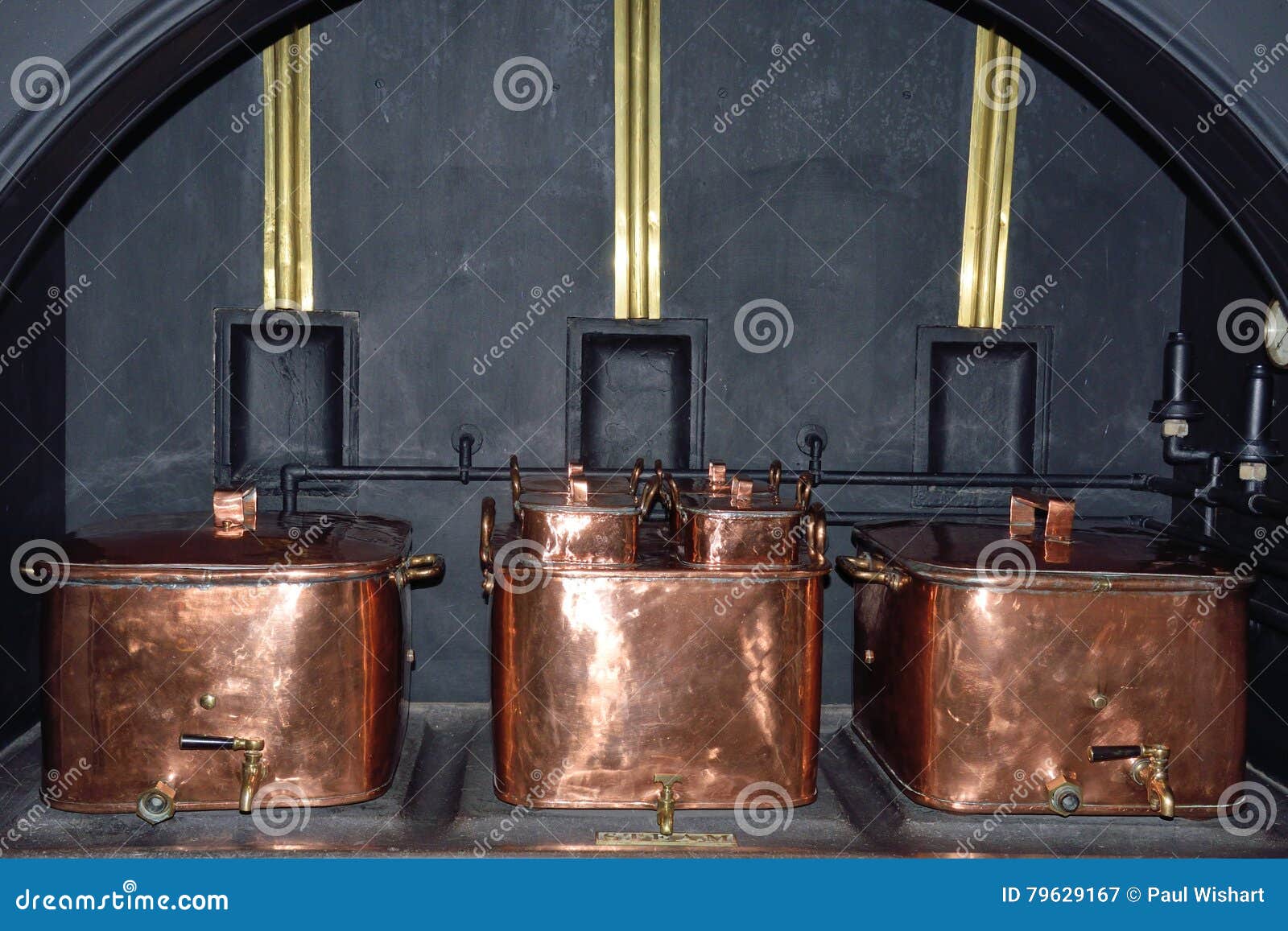Three Large Copper Cooking Pots Stock Image Image of traditional