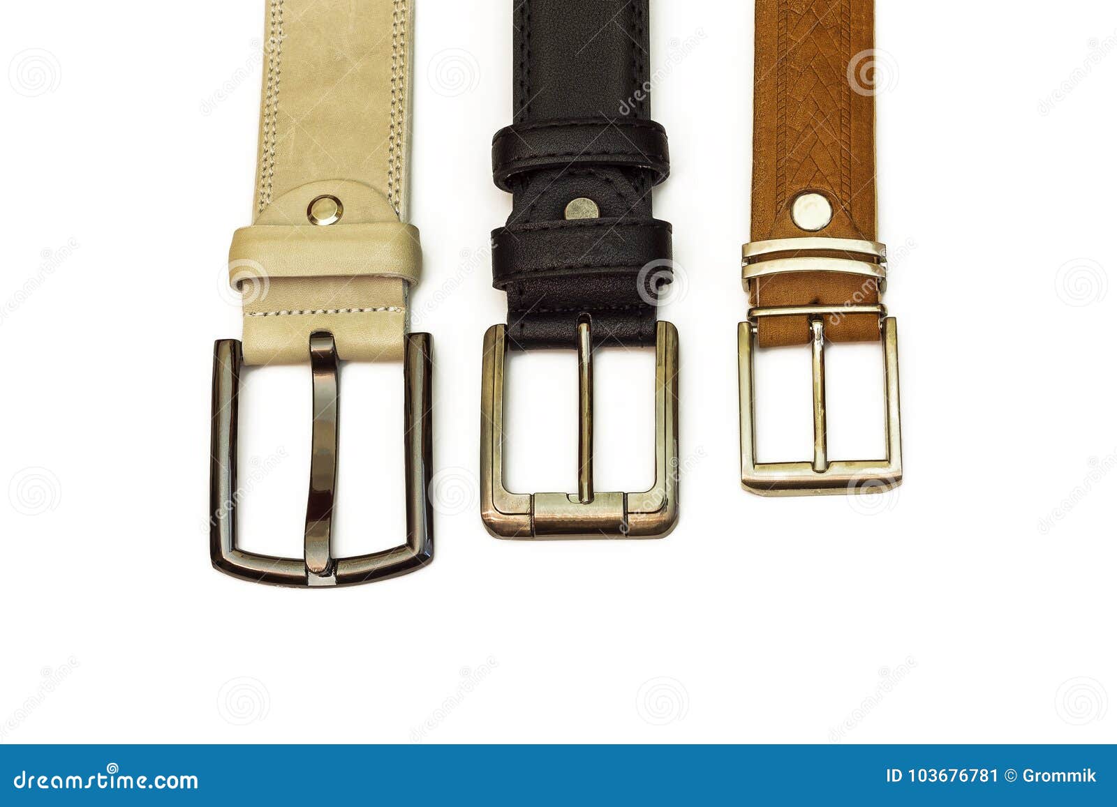 Three Leather Belts Lie on a White Background Stock Image - Image of ...