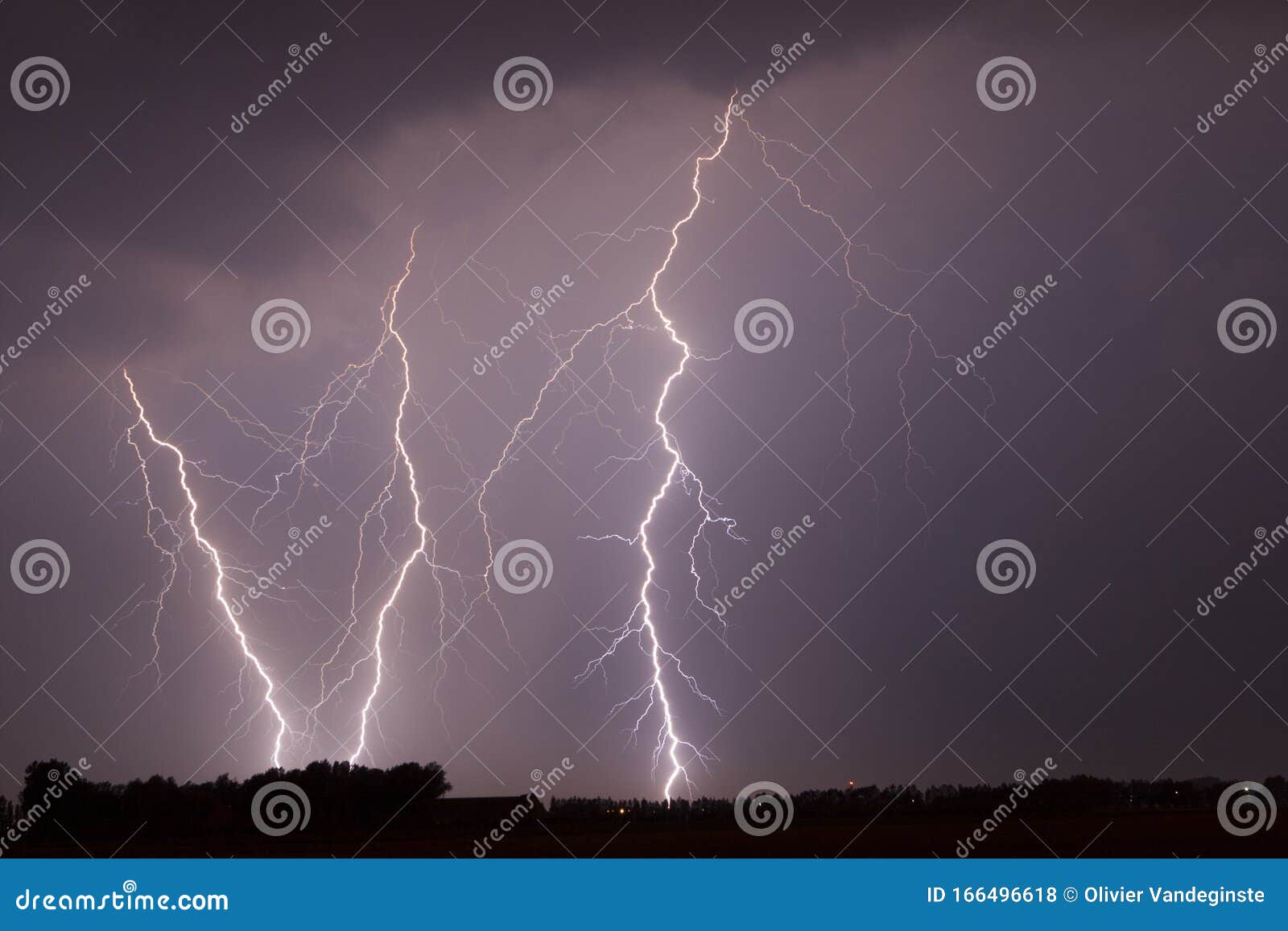 three lightning strikes in a slow moving thunderstorm.