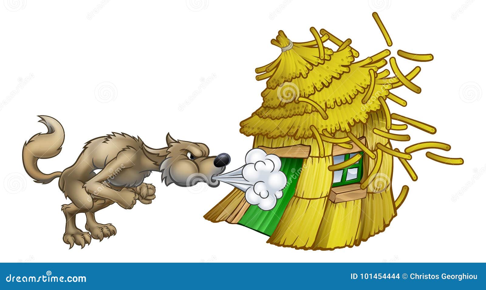 three little pigs big bad wolf blowing straw house