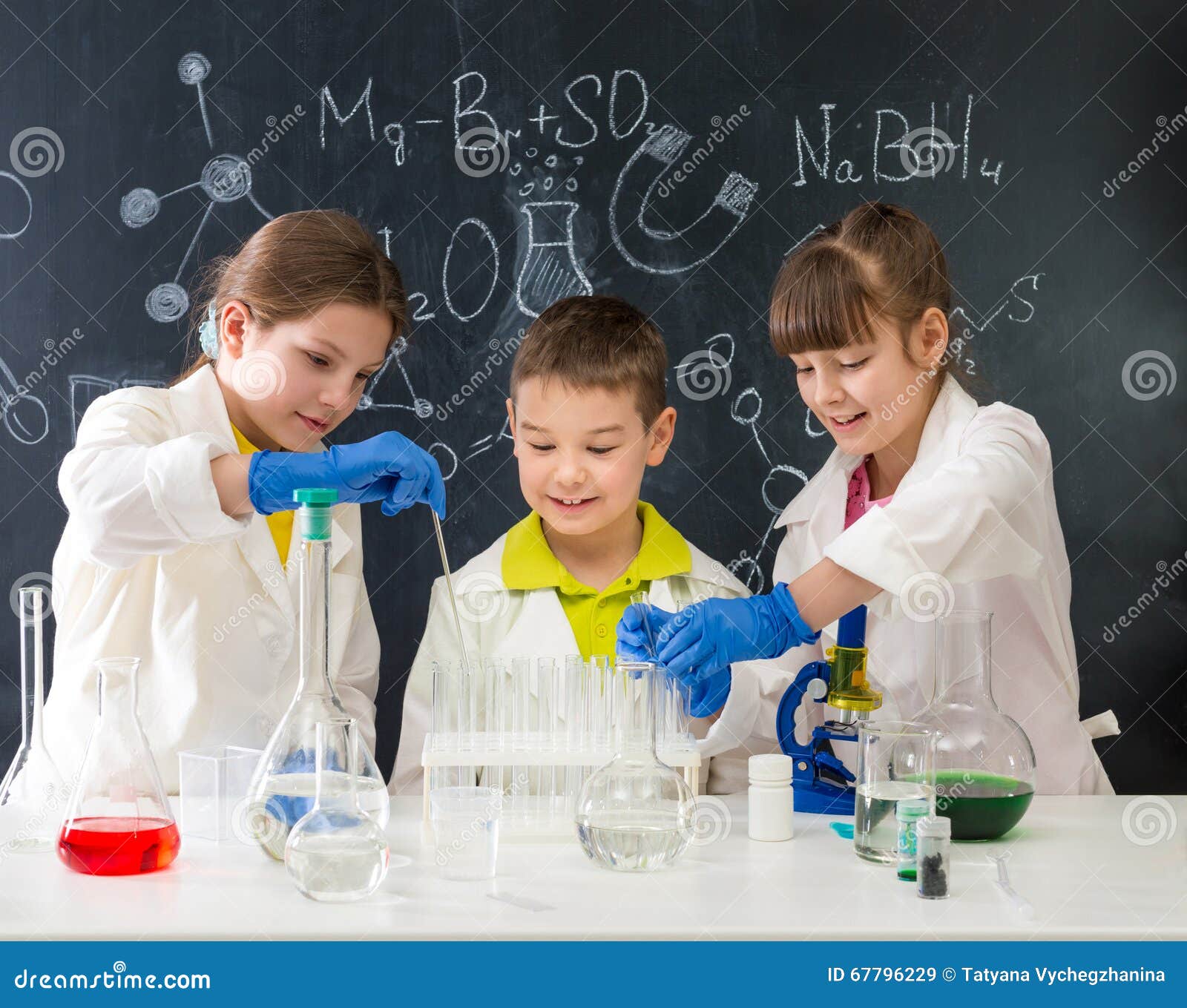 Three Little Students on Chemistry Lesson in Lab Stock Image - Image of ...