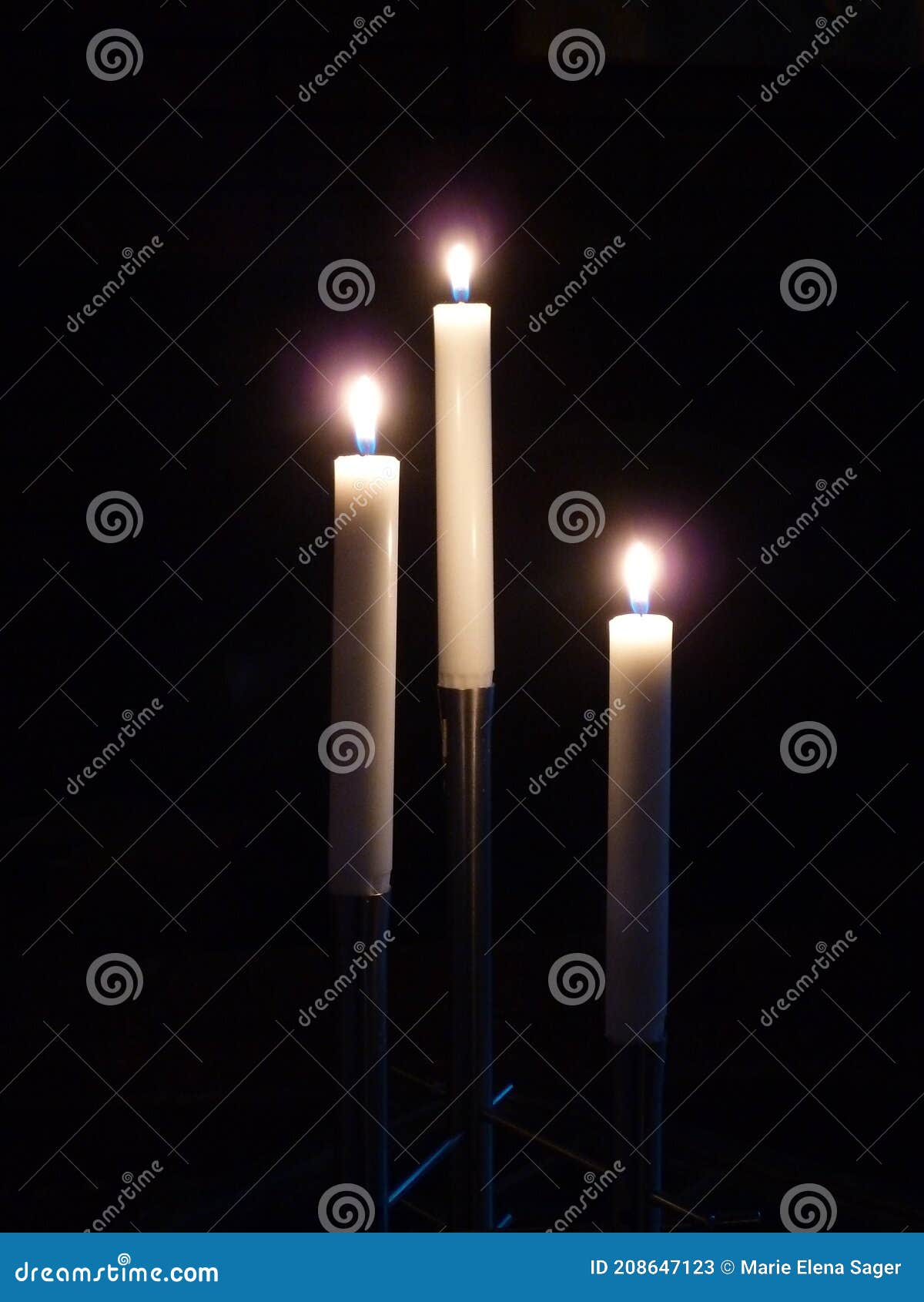 Three Long Lit White Candles Stock Image - Image of candles, white ...