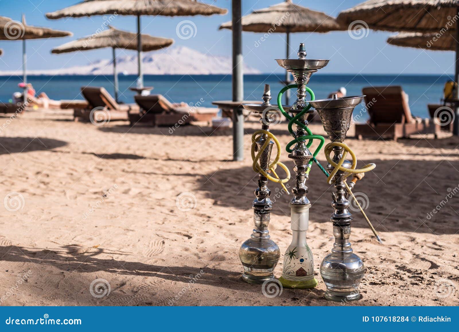 Three Luxury Shisha Hookahs on the Sandy Beach of Red Sea in Sharm El