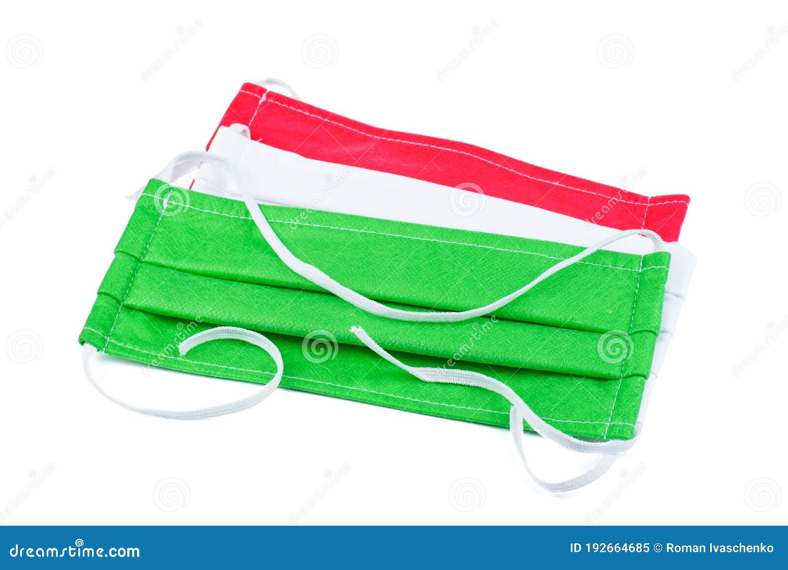 Three Medical Masks Different Colors Isolated on a White Stock Image