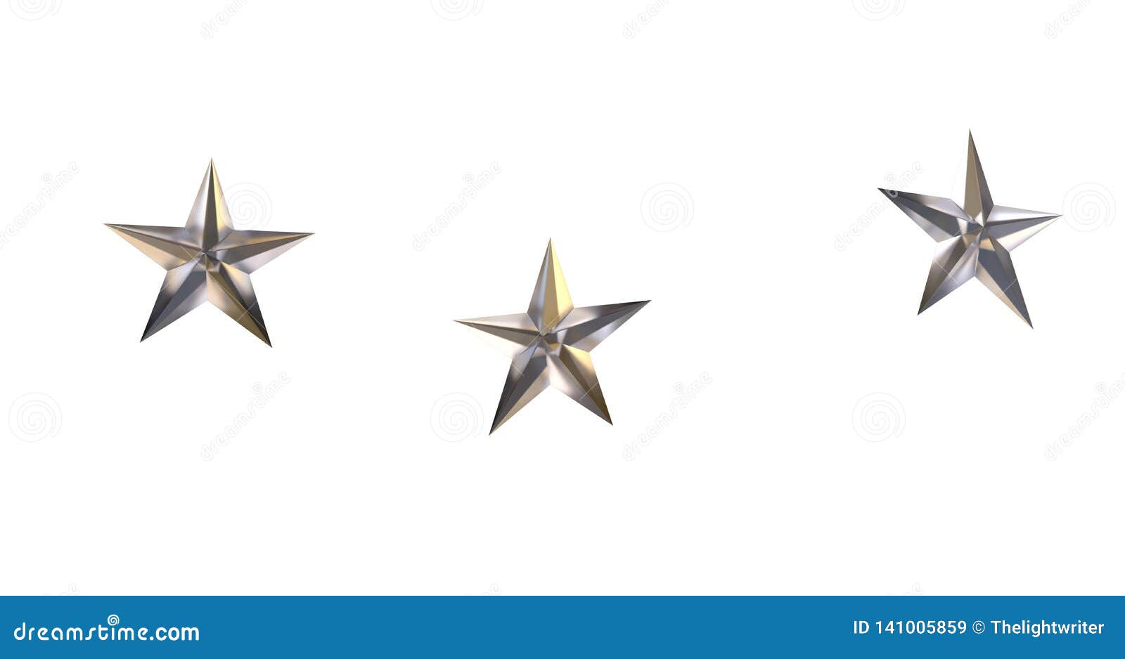 Three Metal Stars with Reflection Isolated on White Stock Illustration