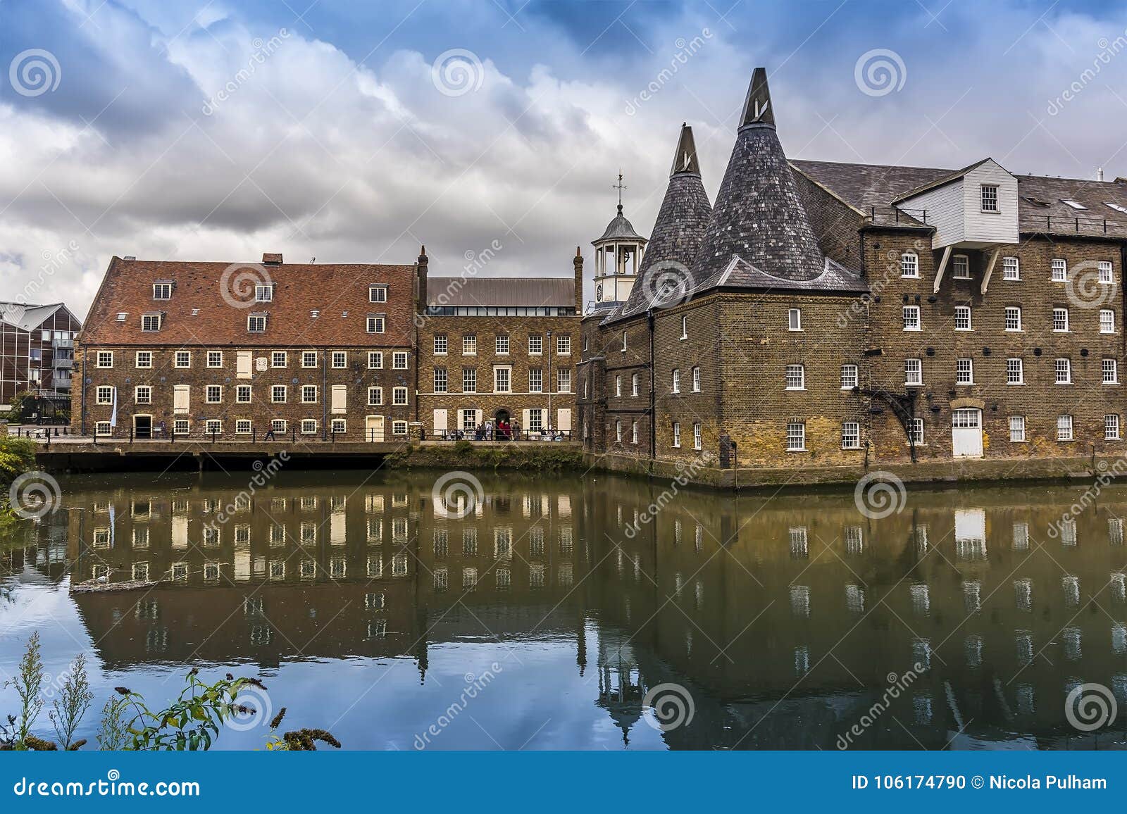 the three mills complex and channelsea river in lee valley, london