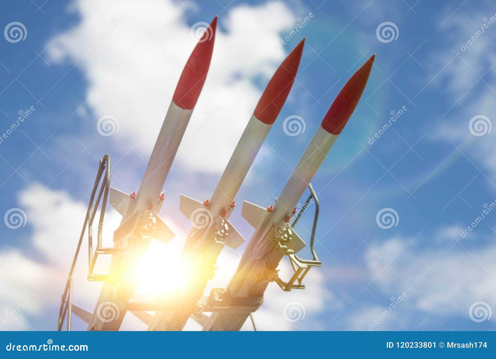 three missiles on the installation are aimed upwards.