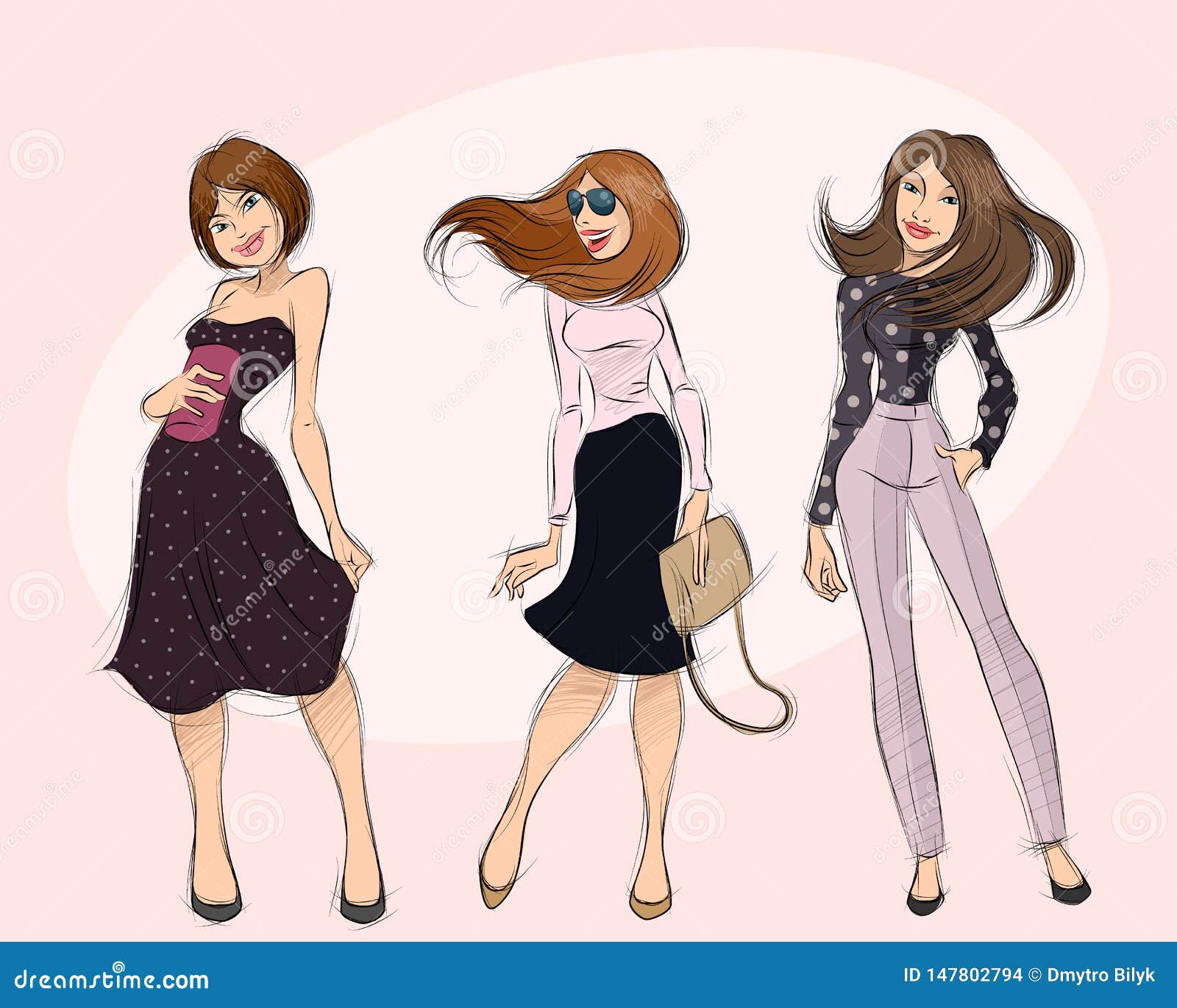 Three Modern Beautiful Girls Stock Vector - Illustration of friends ...