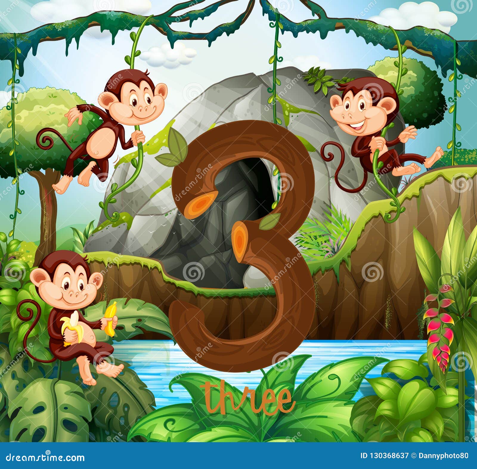 Three monkey in the jungle stock vector. Illustration of school - 130368637 Three monkey in the jungle stock vector. Illustration of school - 130368637