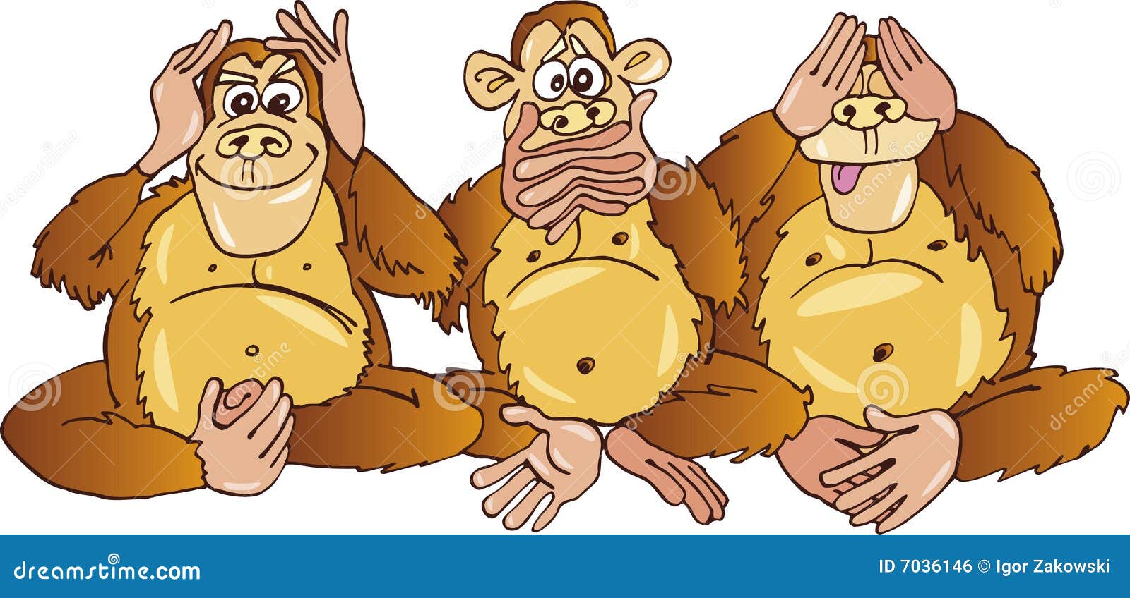 Three monkeys stock vector. Illustration of cartoon, monkeys - 7036146