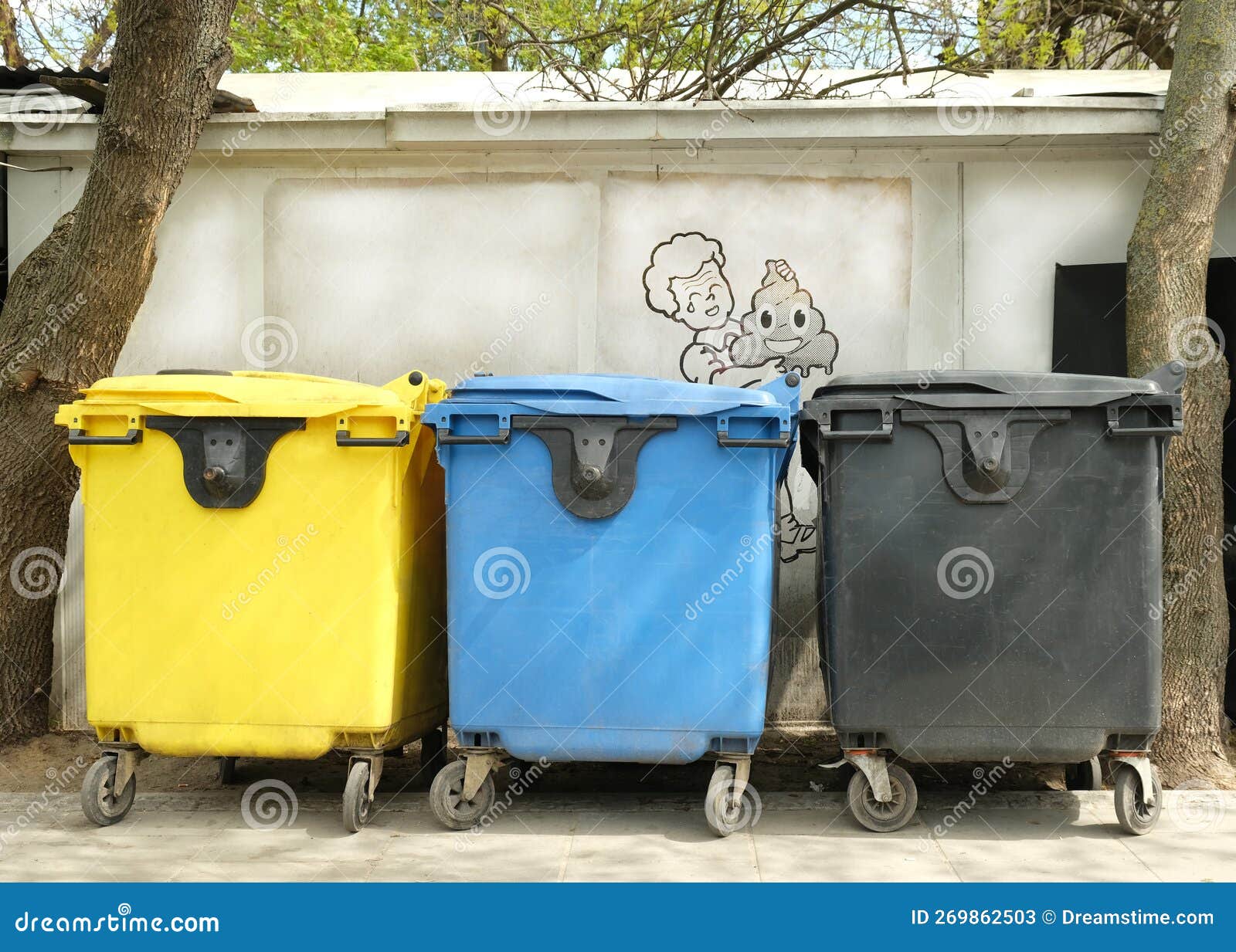 Three Multicolored Plastic Garbage Cans Editorial Stock Photo Image