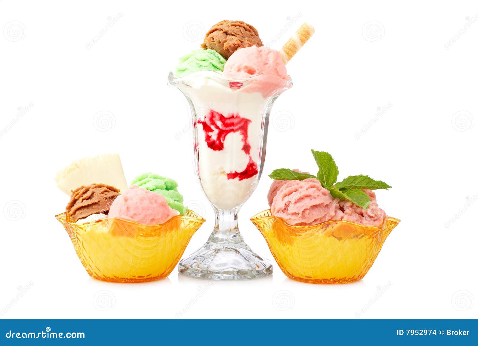 Three Multi Flavor Ice Cream Glasses Stock Photo Image of bowl, cream