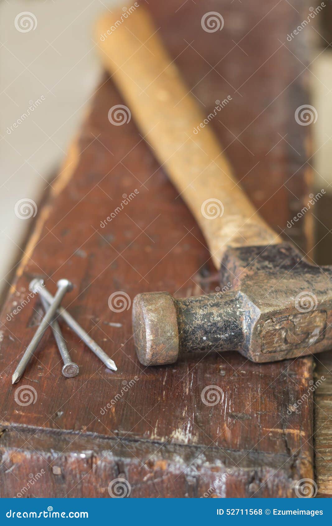 Three Nails and Hammer stock photo. Image of work, tool 52711568