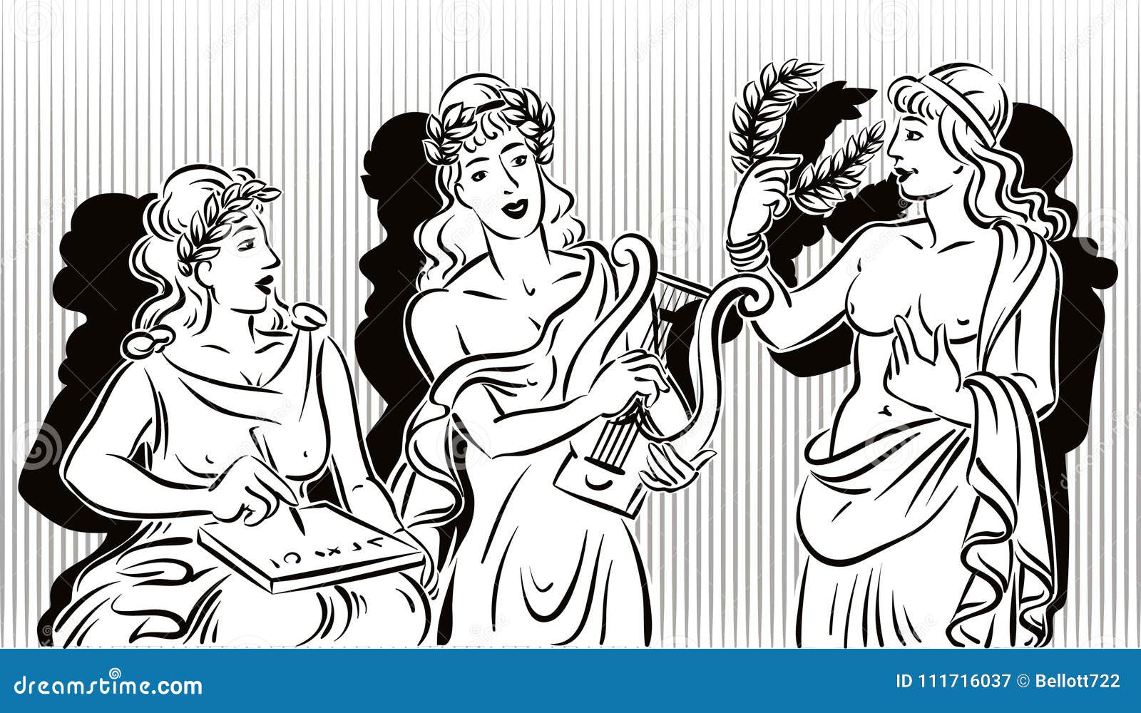 Three of the Nine Classical Muses.the Muse Stock Illustration