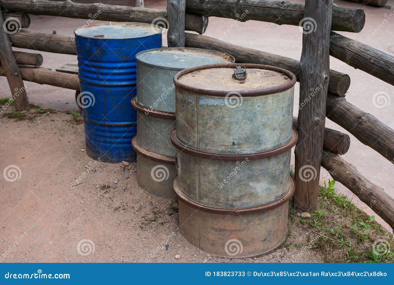 Three Old Barrels with Gasoline Stock Image Image of barrels