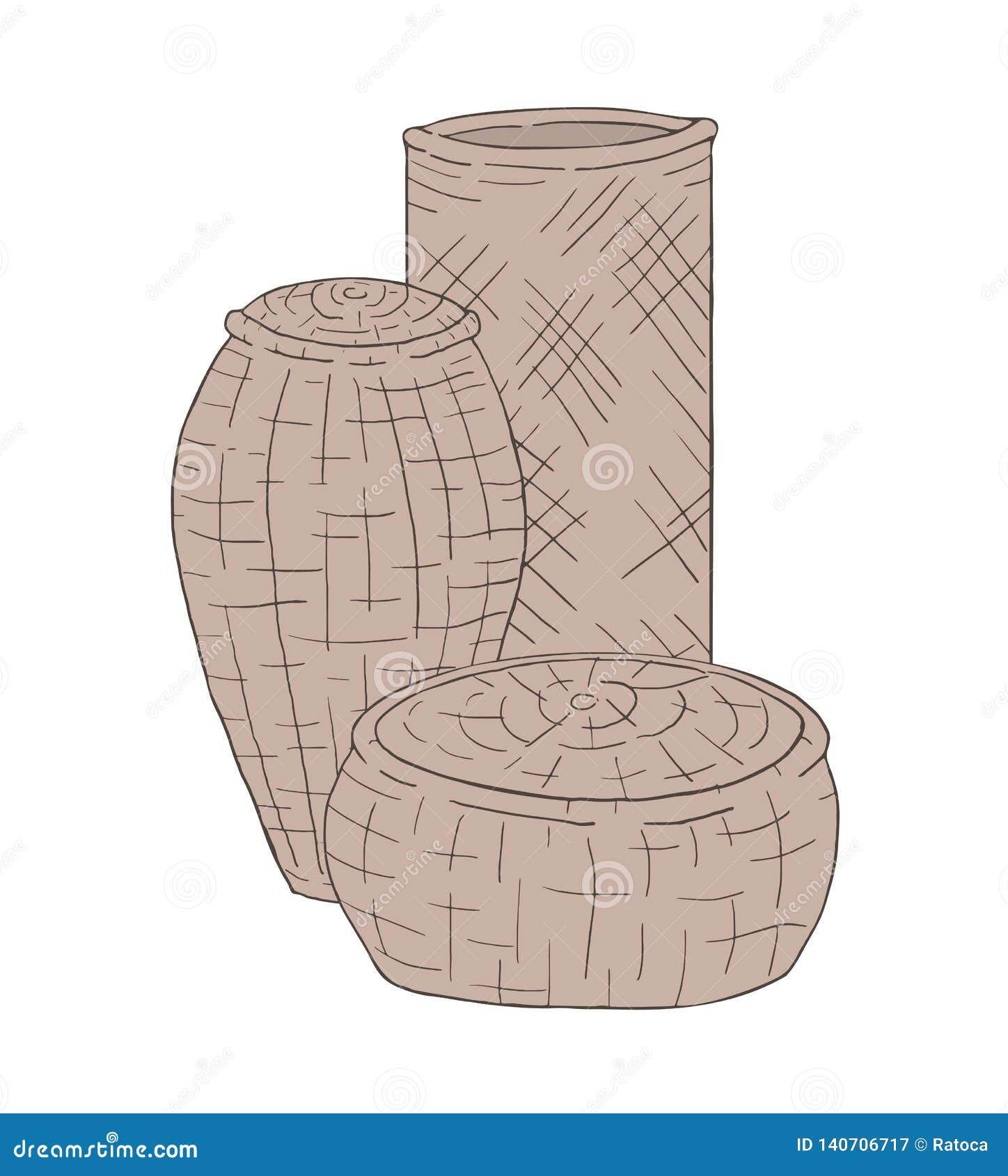Three old baskets draw stock vector. Illustration of textile 140706717