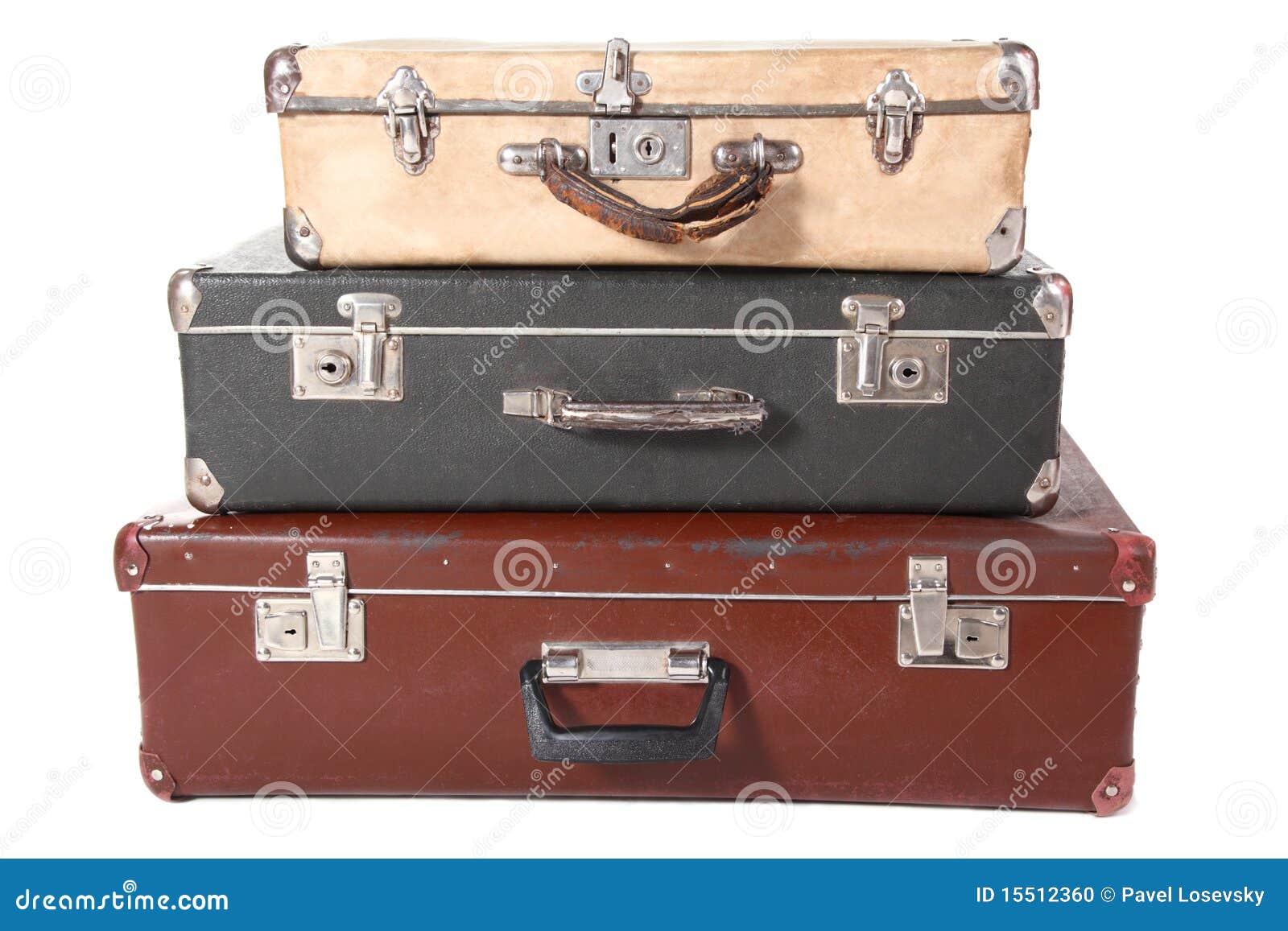 Three Old Dirty Dusty Suitcases. Stock Photo Image of bight, vacation