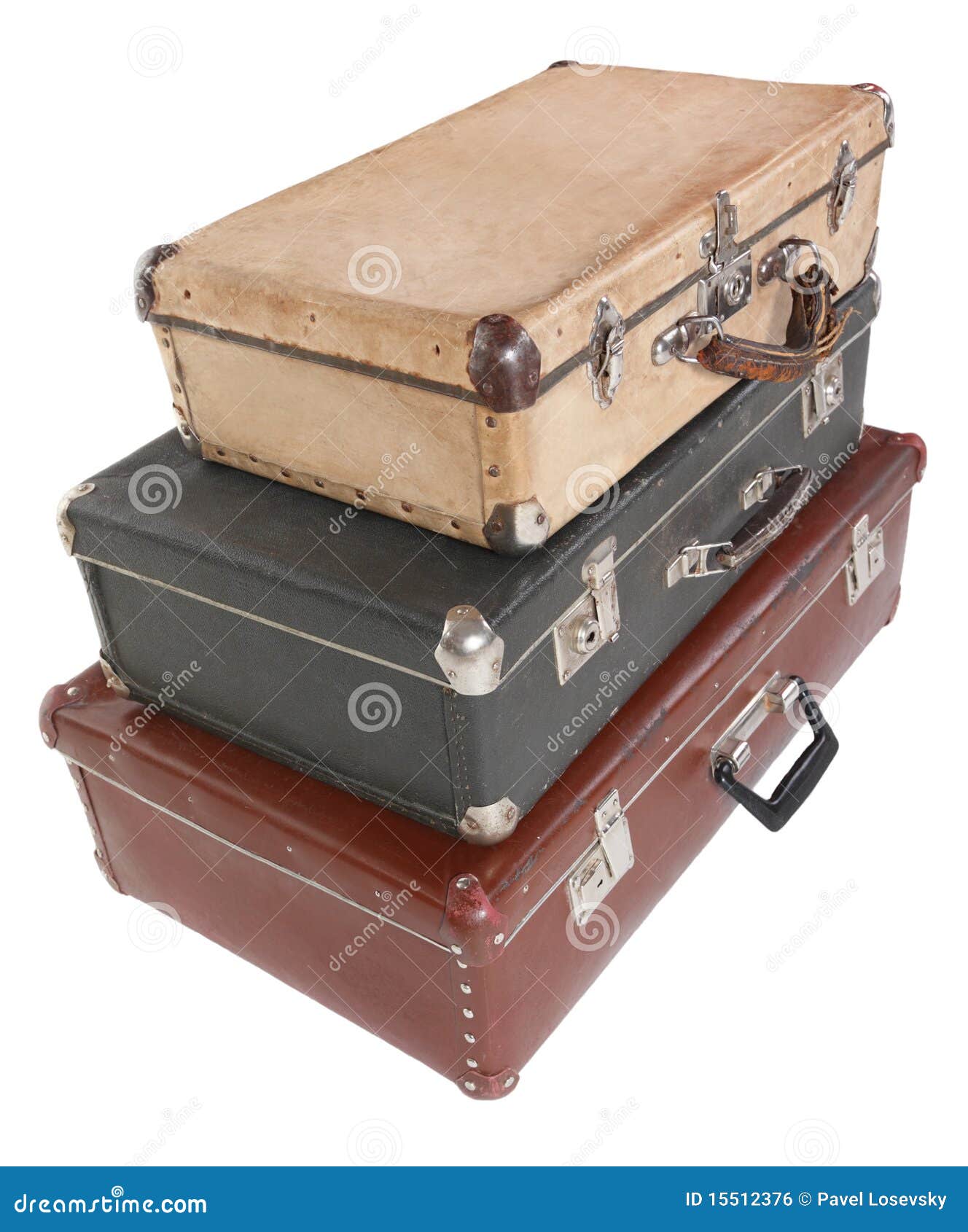 Three Old Dirty Dusty Suitcases. Isolated. Stock Photo Image of travel, valise 15512376