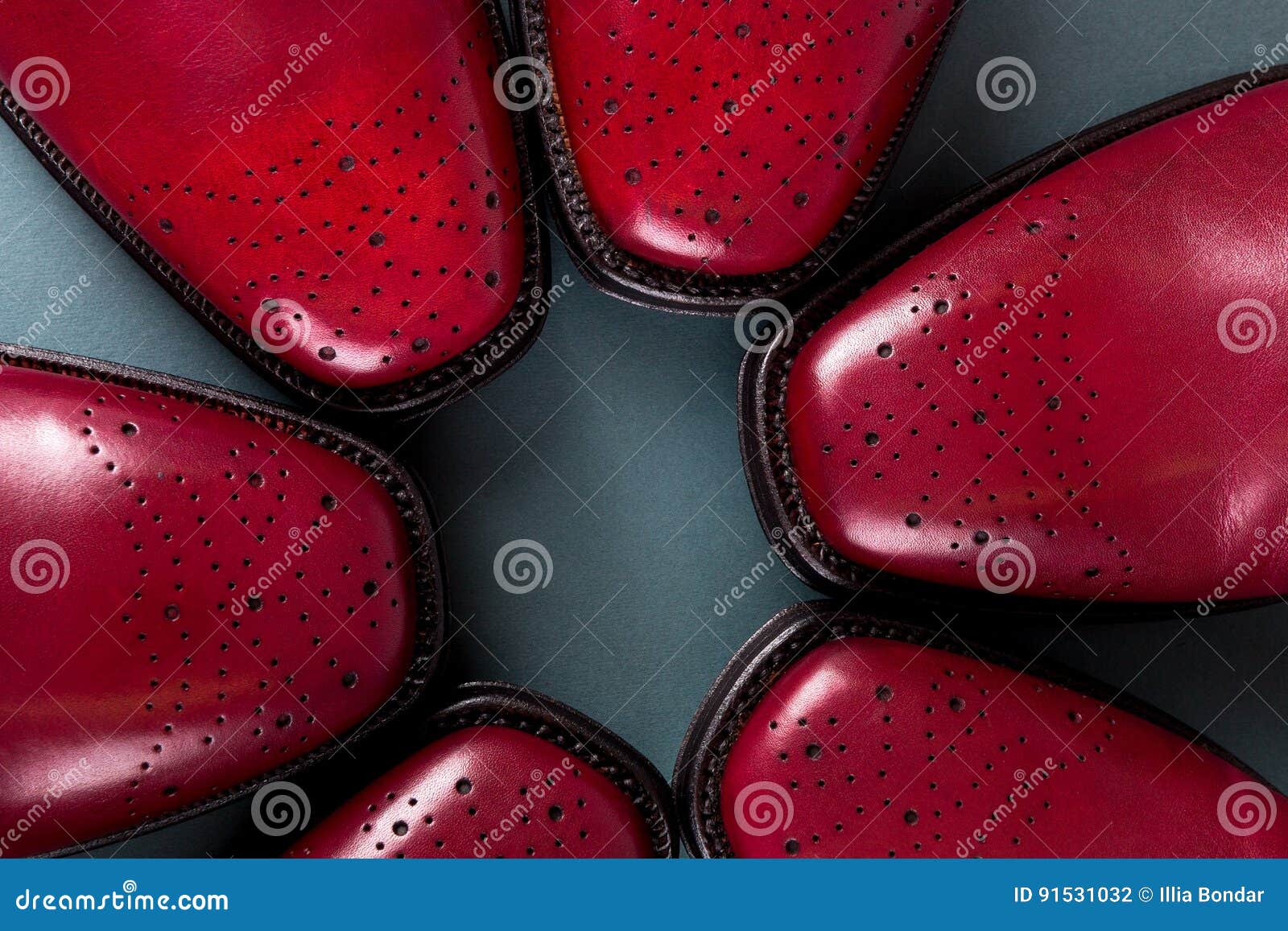 Three Pair Brogues in a Circle. Red Oxford Shoes on Blue Background ...