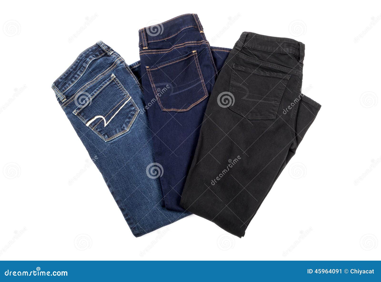 Three Pair of Jeans stock image. Image of clothing, white 45964091
