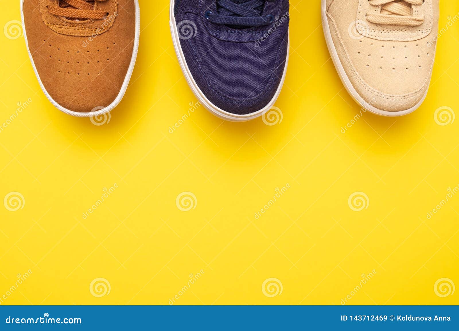 Three Pair of Sneakers on Colored Background Stock Image - Image of ...