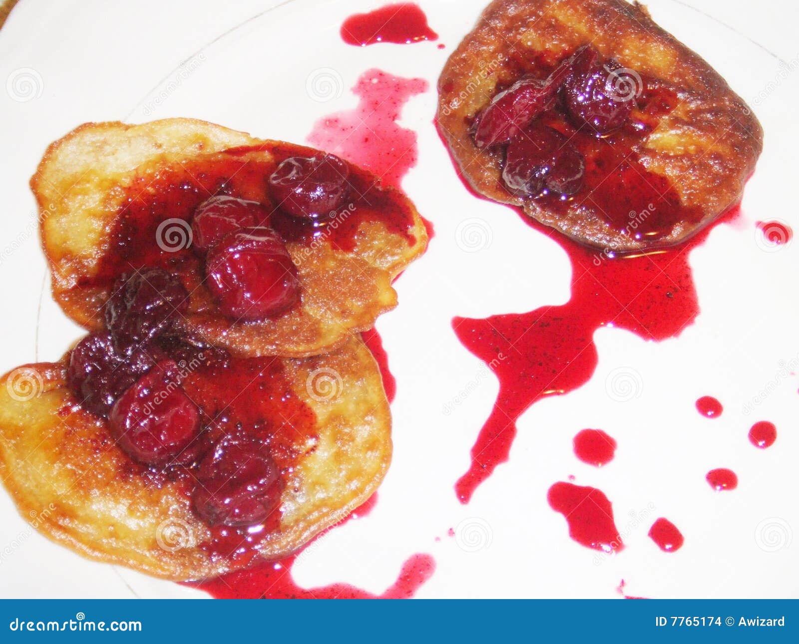 Three Pancakes with Cherry Syrup on the Plate Stock Photo Image of