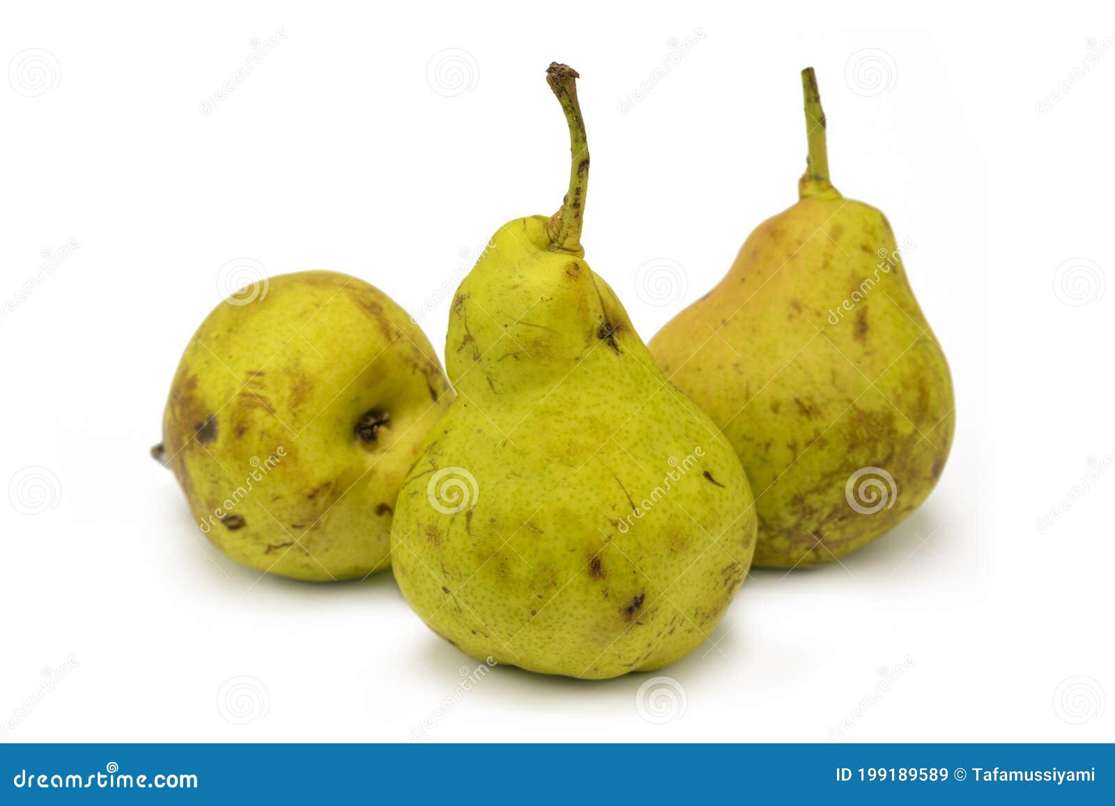 Fresh Pears on Isolated White Background. Three Pears Just Picked from
