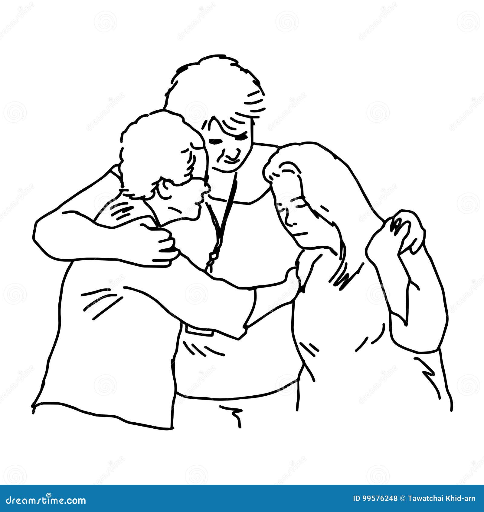 Three People Embracing To Comfort Each Other Vector Illustration