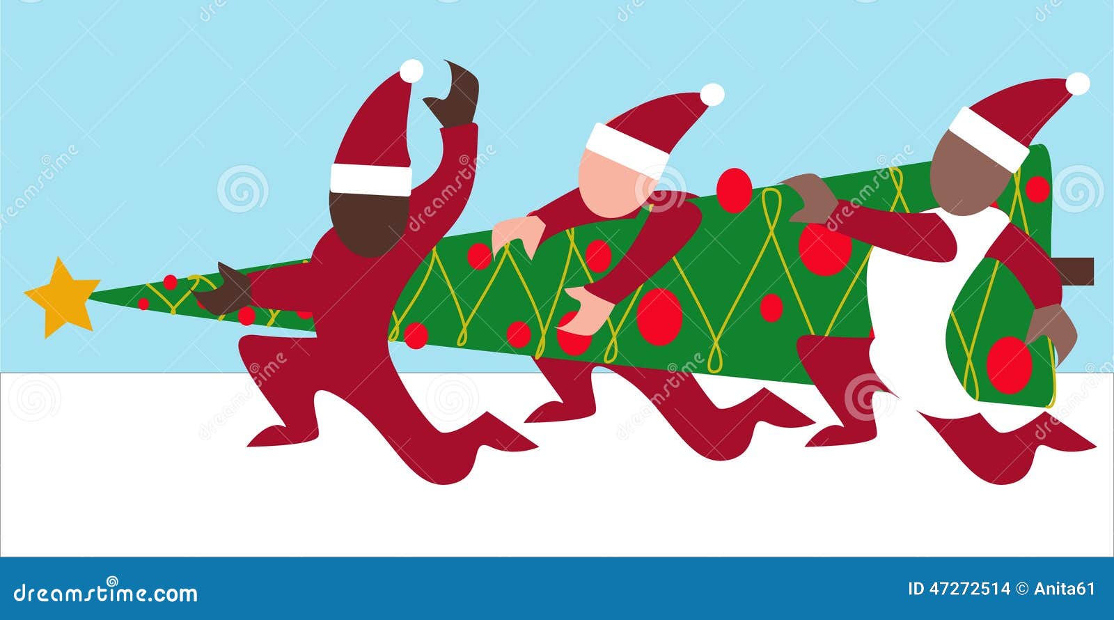 Three Persons Carrying Christmas Tree Stock Vector Illustration of