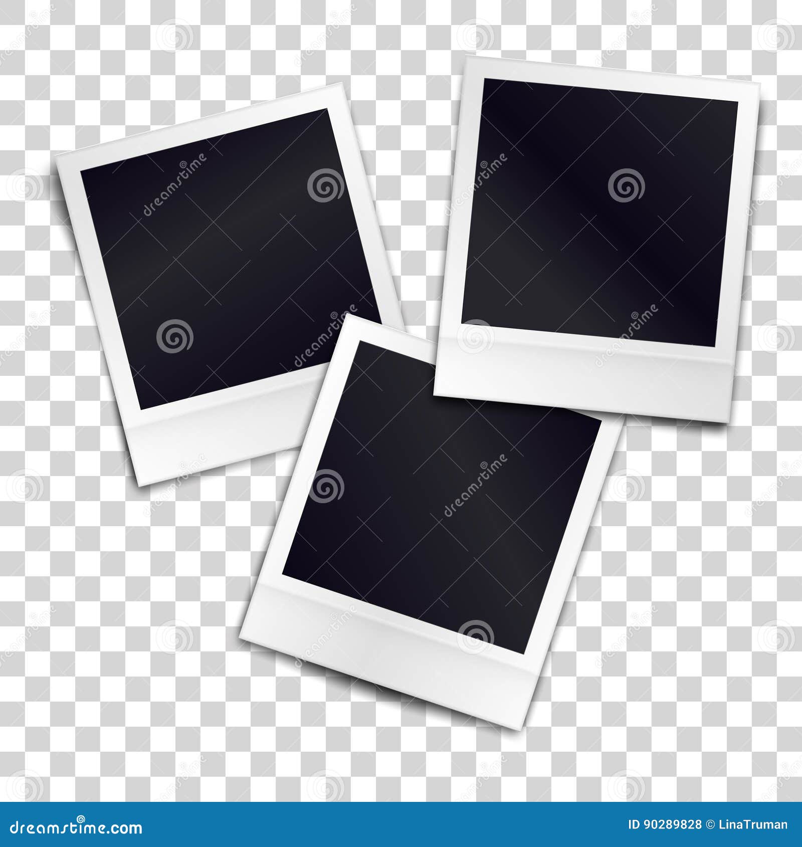 three photorealistic blank retro photo frames on transparent fone