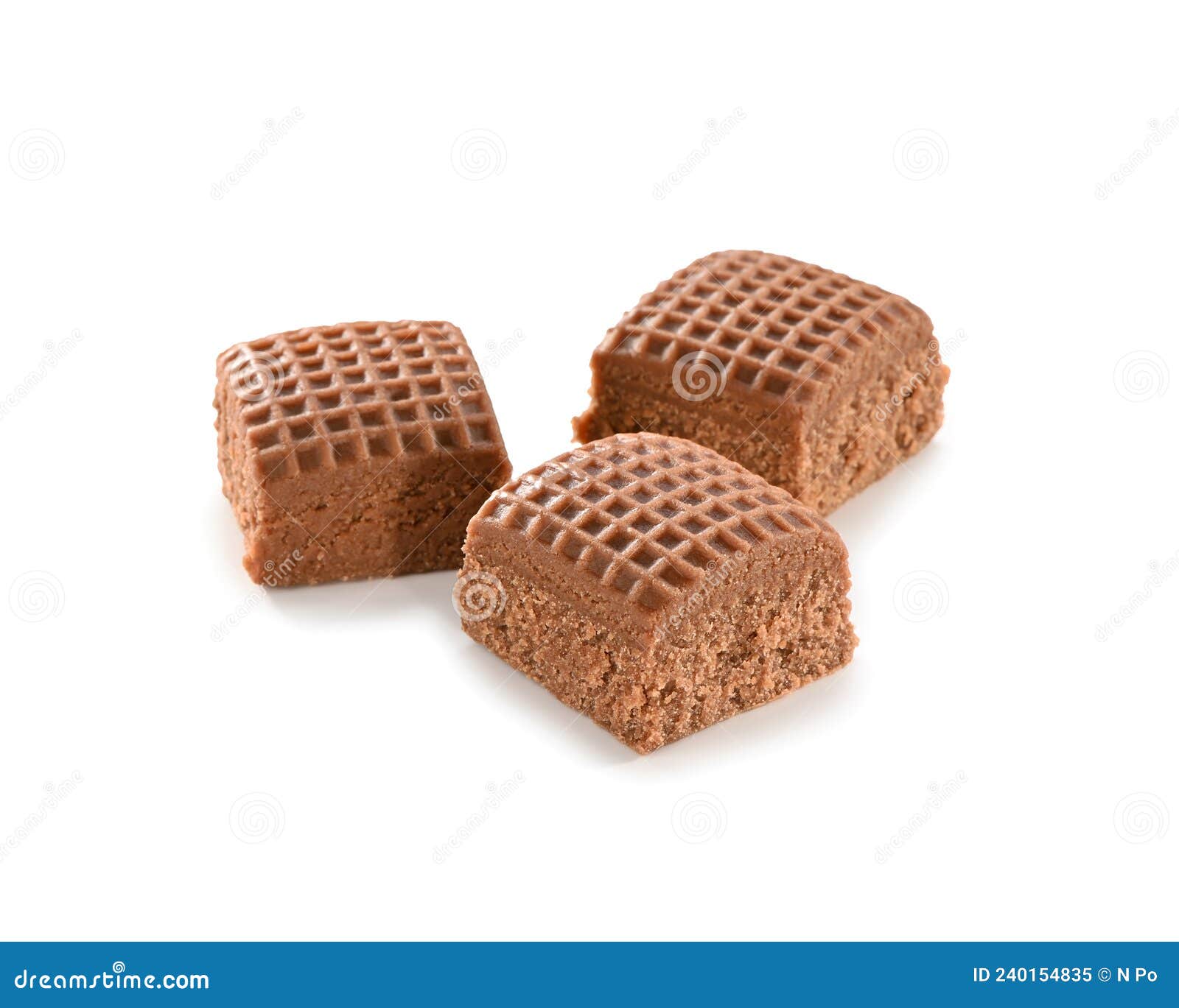 Three Pieces of Chocolate Toffee Caramel Closeup Isolated on White