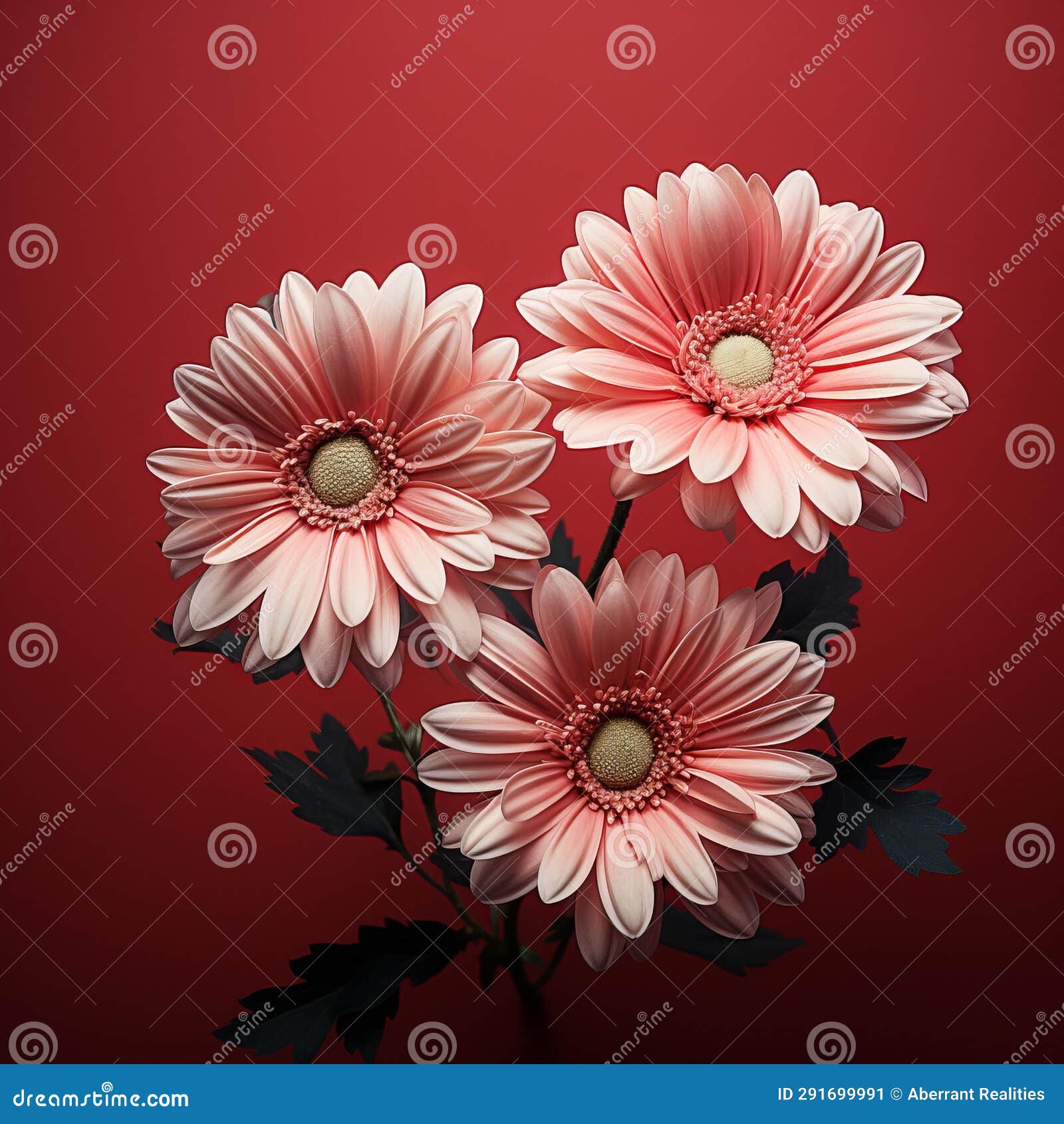 Three Pink Daisies on a Red Background Stock Illustration