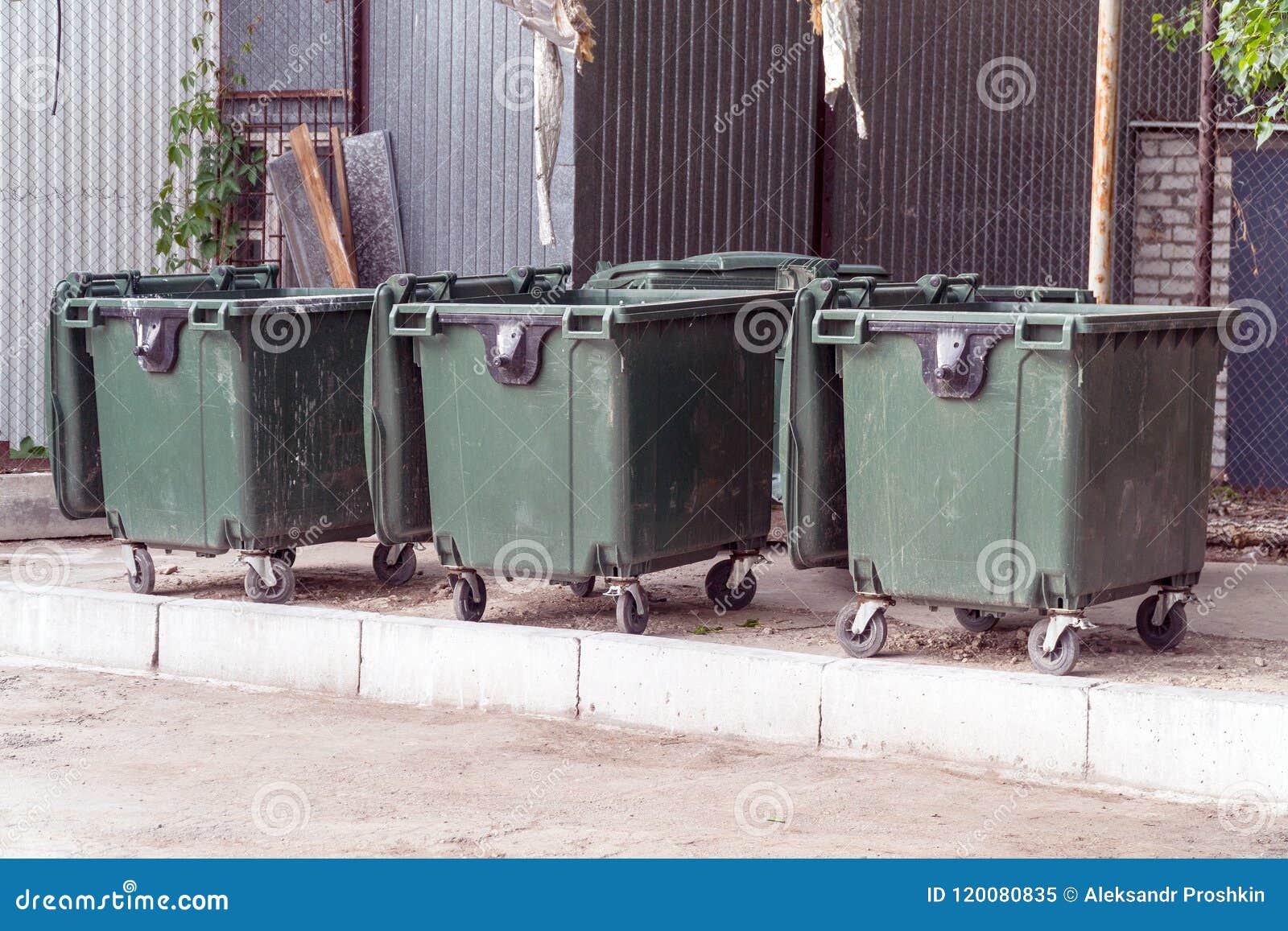 Three plastic garbage cans stock image. Image of environmental 120080835