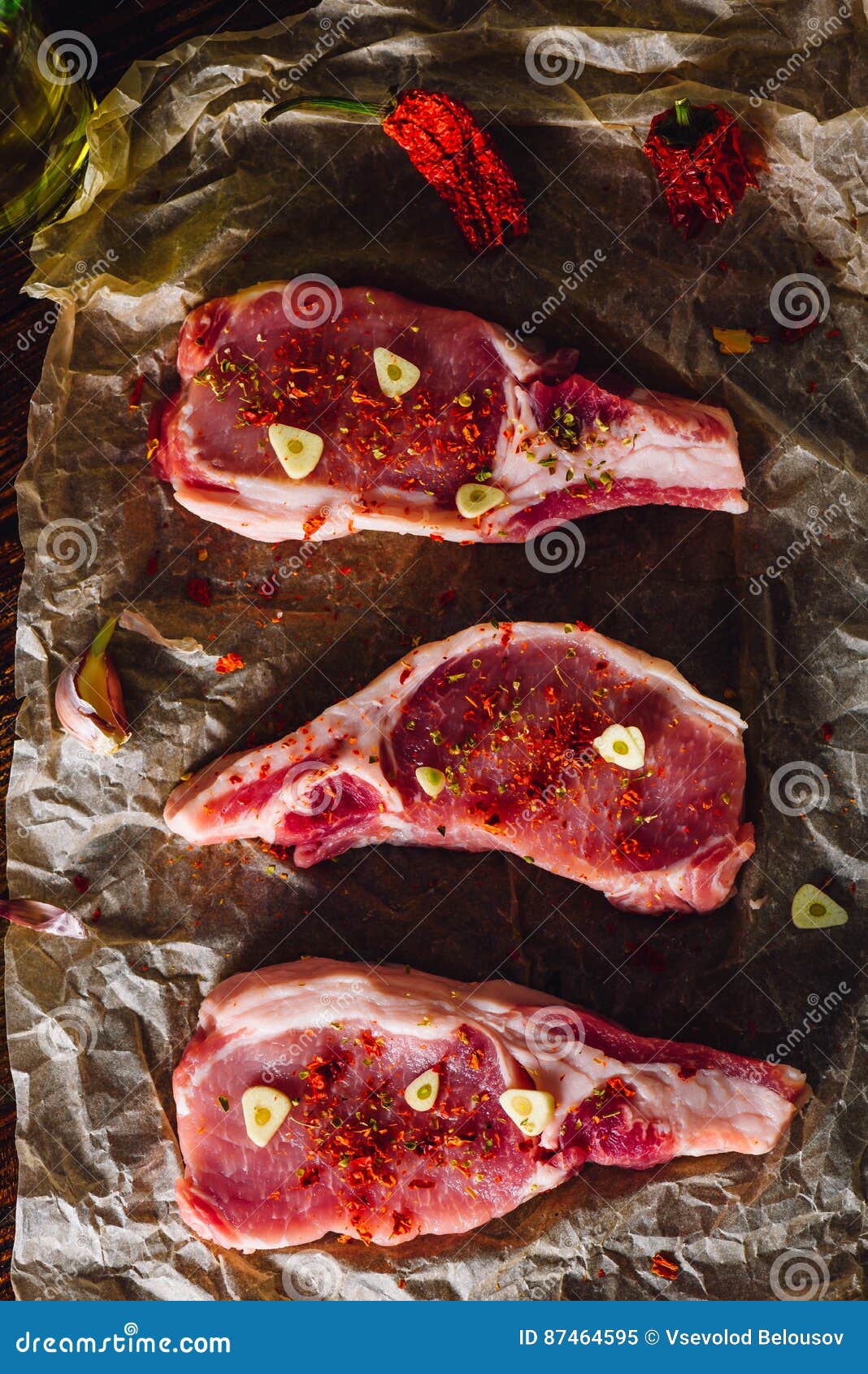 Three Pork Loin Steaks Prepared for Roasting Stock Image Image of