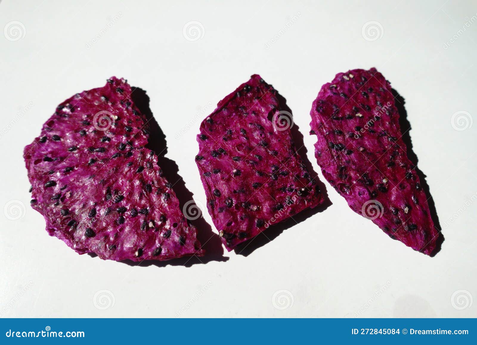 Three Purple Dried Dragon Fruit Chips from Above Stock Photo Image of bites, pitahaya 272845084