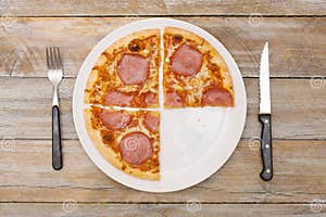 Three Quarters Pizza Pieces Series As Illustration Of Division In 