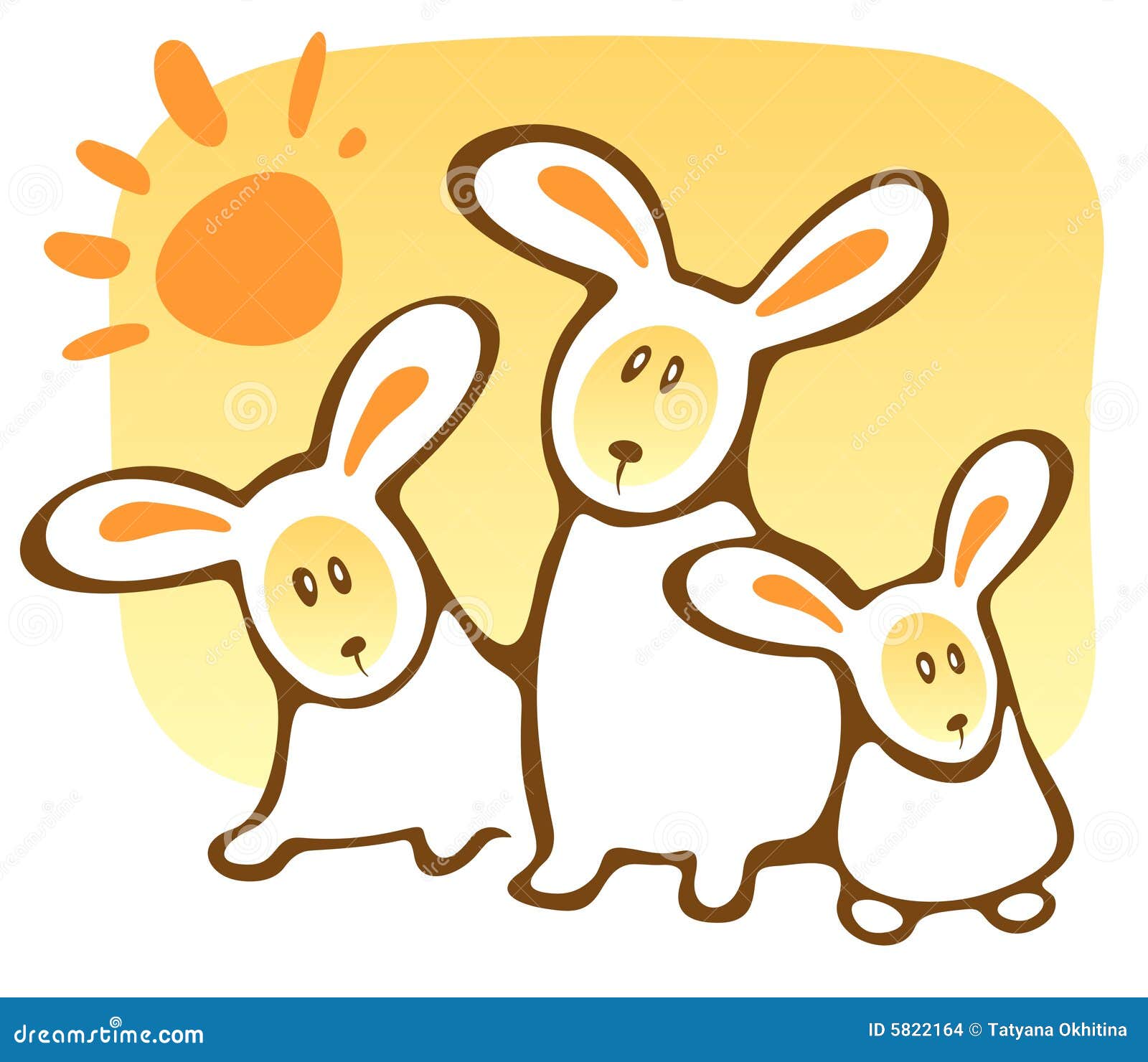 Three rabbits and sun stock vector. Illustration of orange 5822164