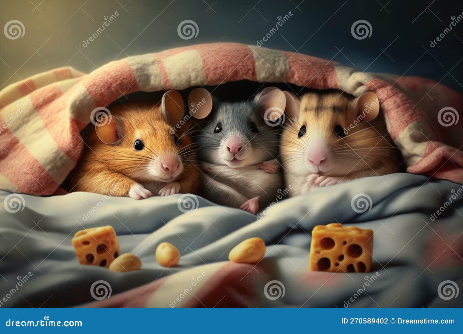 Three Rats Cuddled Up in Their Warm Bed, Generative Ai Stock